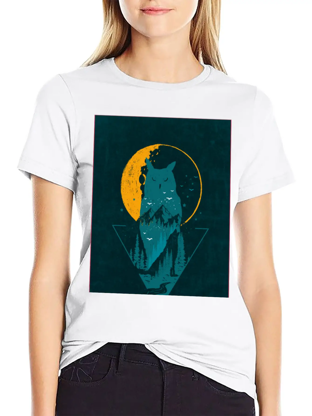 Classy And Minimalist Double Exposure WOLF And OWL Classic Fit Graphic Tee For Daily Comfort – Unisex Cotton Shirt