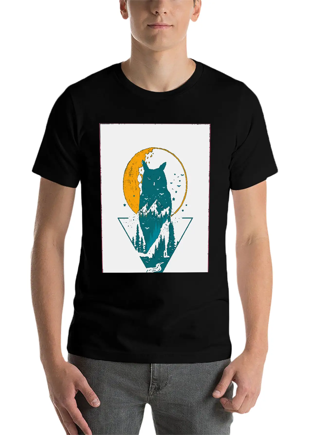 Classy And Minimalist Double Exposure WOLF And OWL Classic Fit Graphic Tee For Daily Comfort – Unisex Cotton Shirt