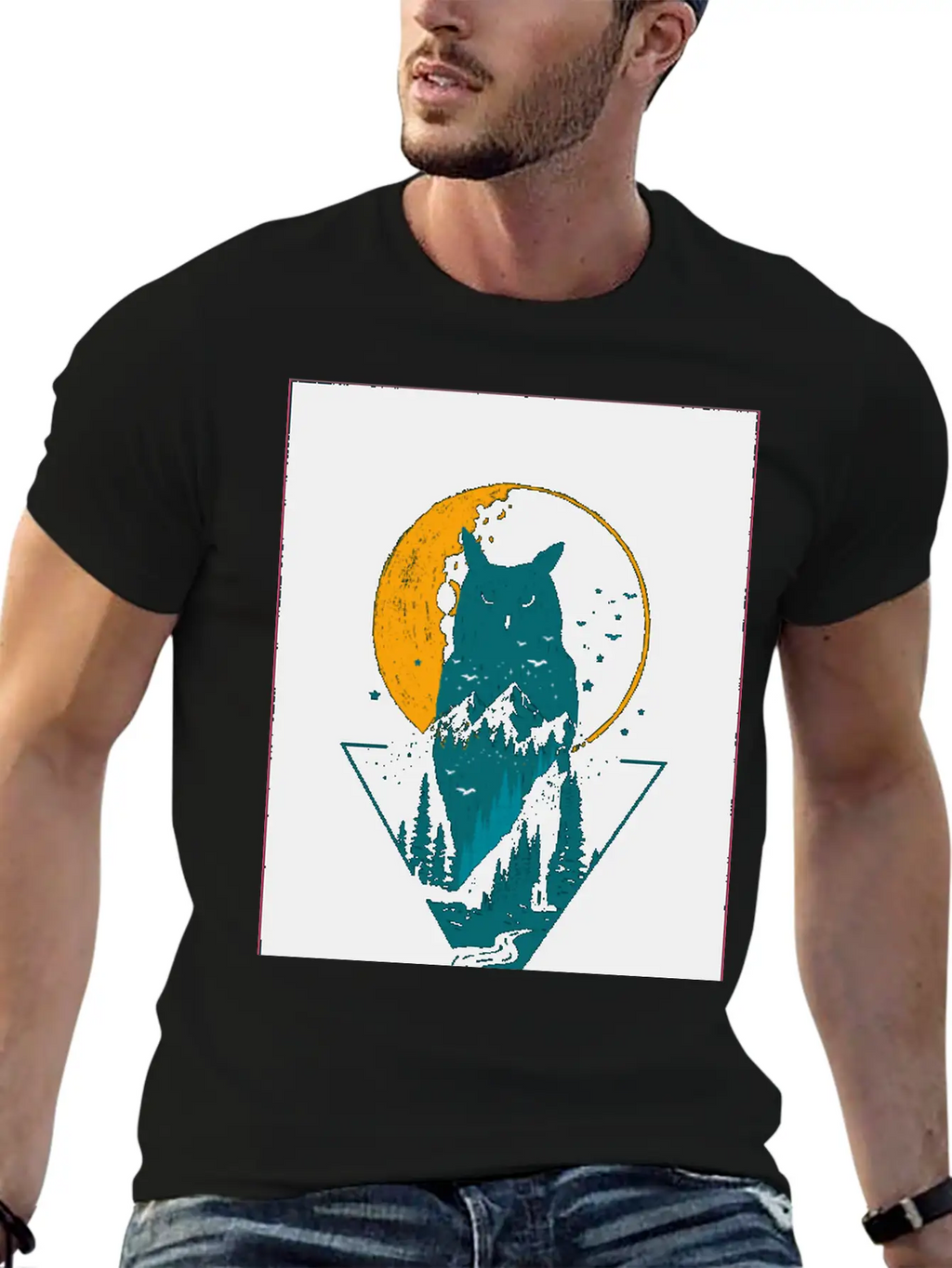 Classy And Minimalist Double Exposure WOLF And OWL Classic Fit Graphic Tee For Daily Comfort – Unisex Cotton Shirt