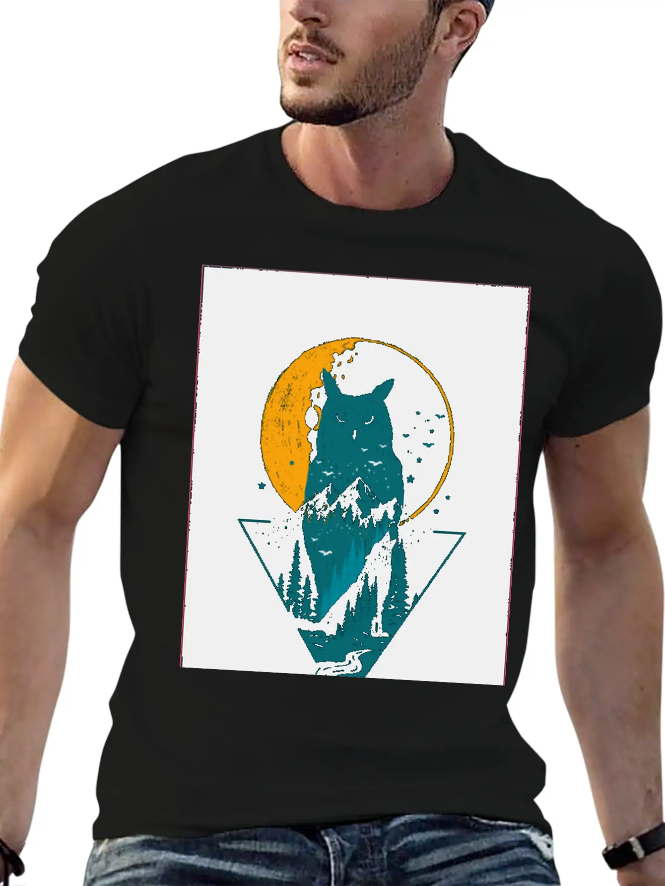Classy And Minimalist Double Exposure WOLF And OWL Classic Fit Graphic Tee For Daily Comfort – Unisex Cotton Shirt