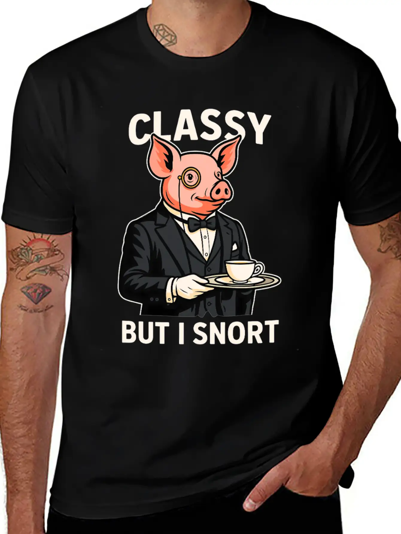 Classy But I Snort Funny Animal Stylish Everyday T-Shirt – Unisex Basic Cotton Tee