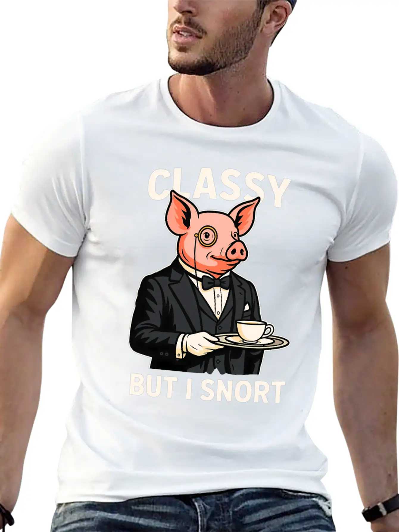 Classy But I Snort Funny Animal Stylish Everyday T-Shirt – Unisex Basic Cotton Tee