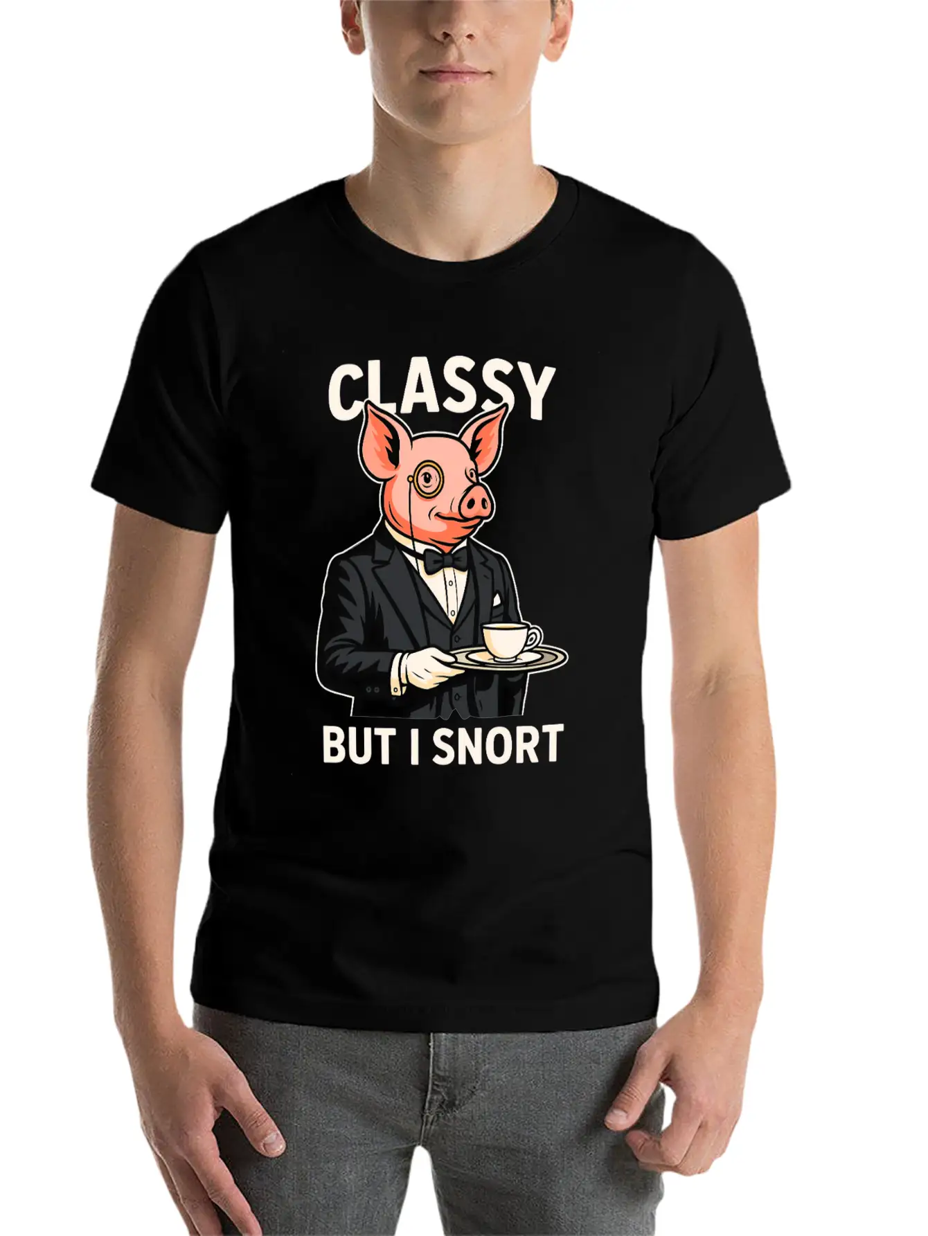 Classy But I Snort Funny Animal Stylish Everyday T-Shirt – Unisex Basic Cotton Tee