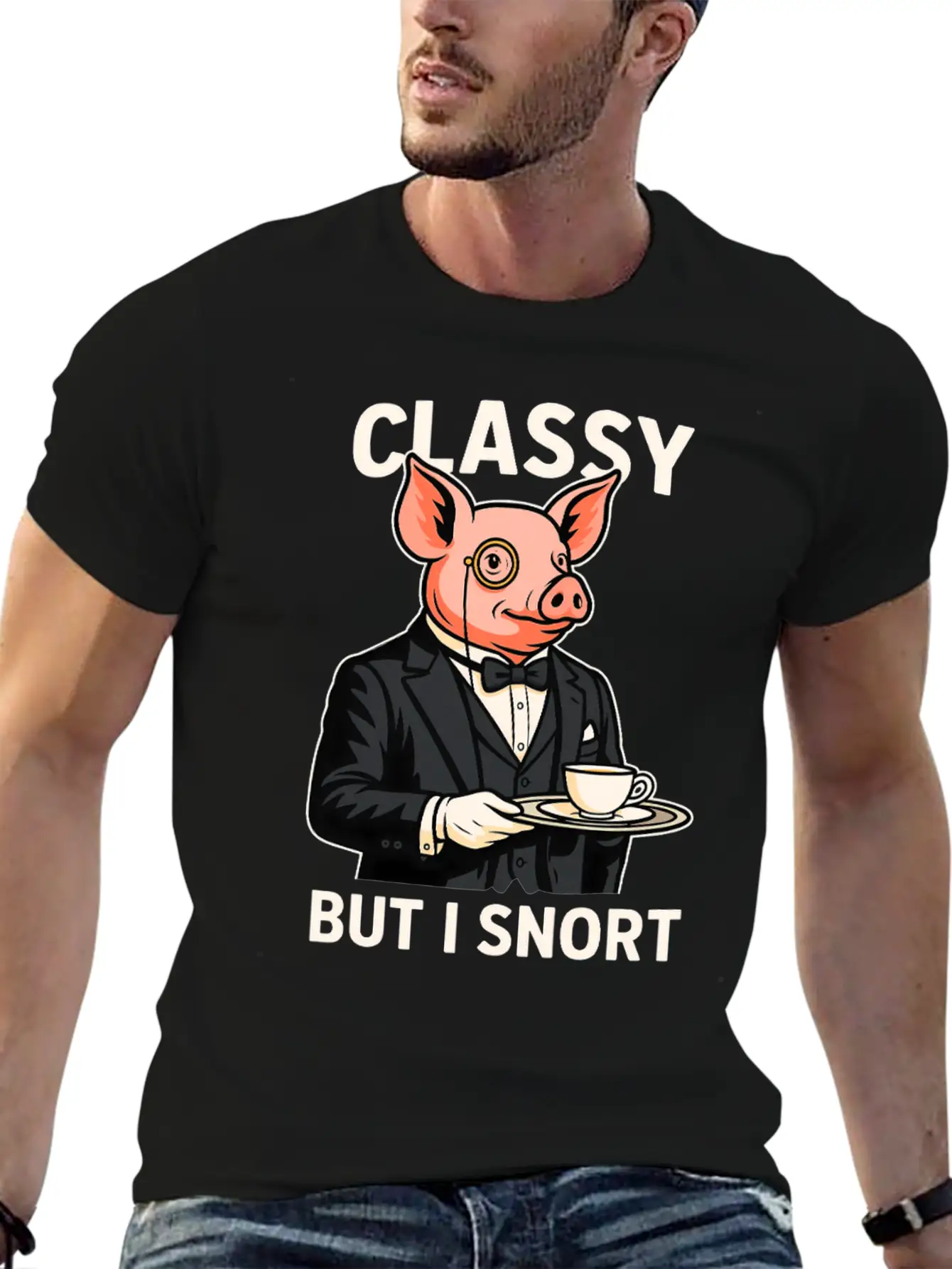 Classy But I Snort Funny Animal Stylish Everyday T-Shirt – Unisex Basic Cotton Tee