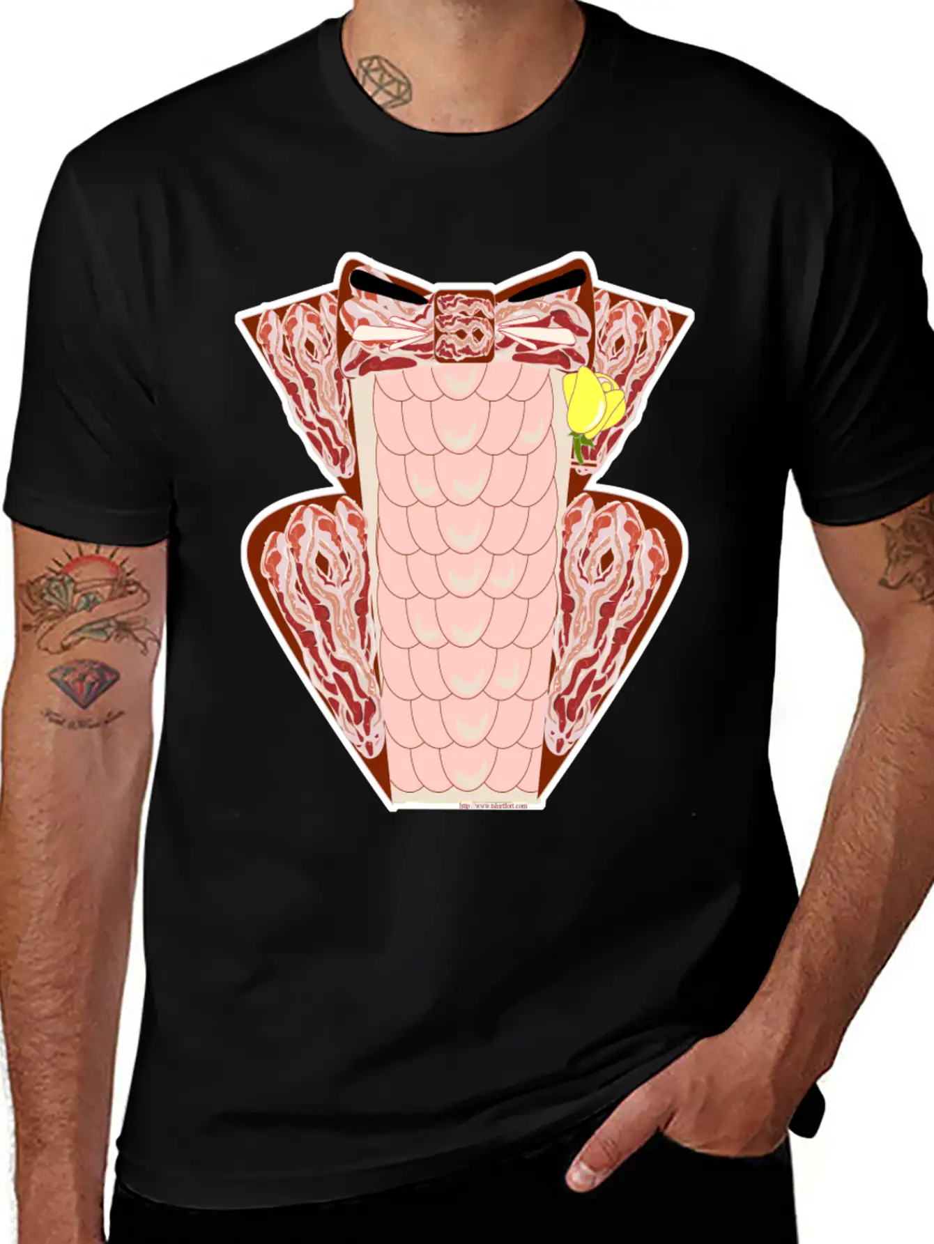 Classy Ruffled Bacon Tuxedo Casual Graphic T-Shirt – Simple And Comfortable Daily Wear