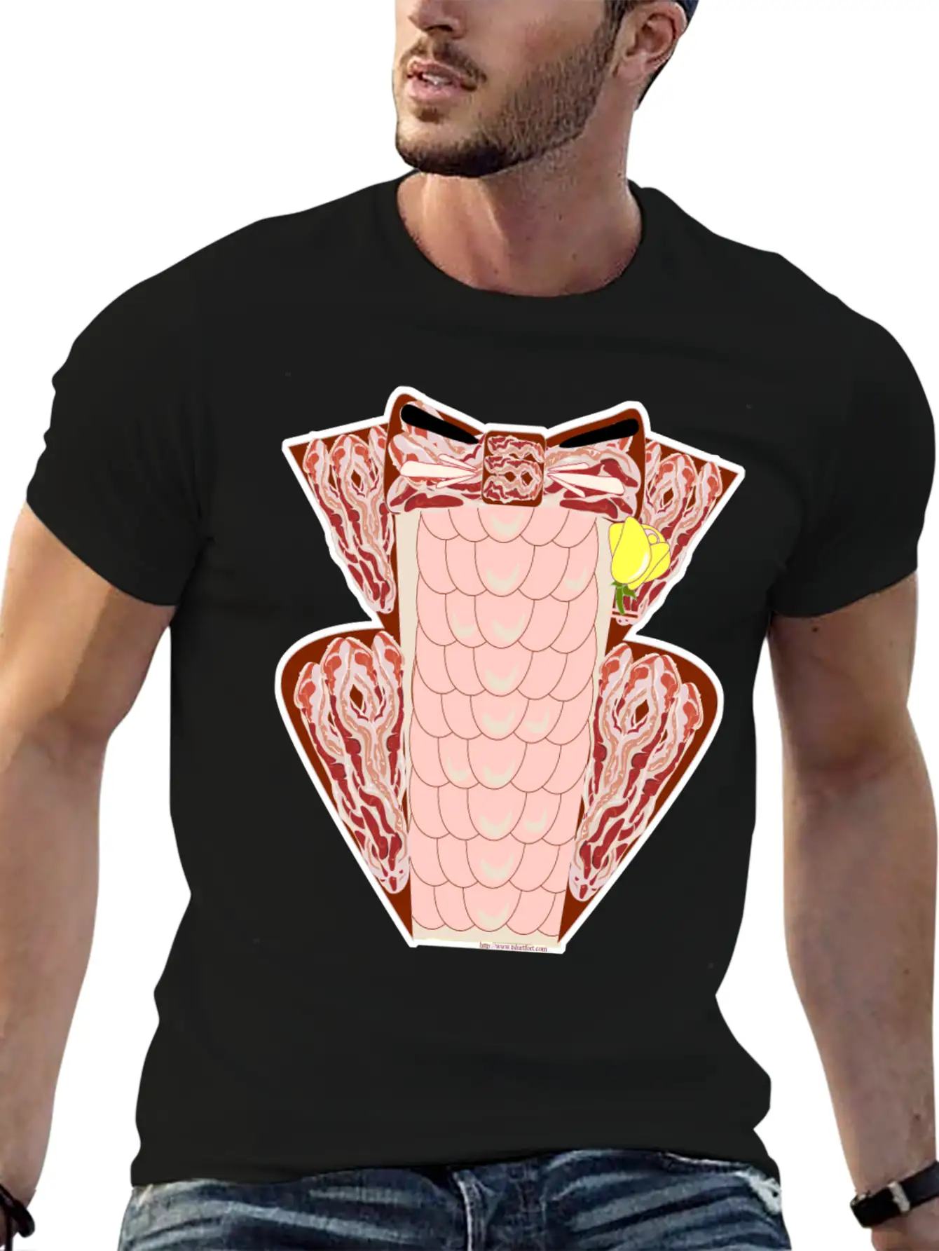 Classy Ruffled Bacon Tuxedo Casual Graphic T-Shirt – Simple And Comfortable Daily Wear