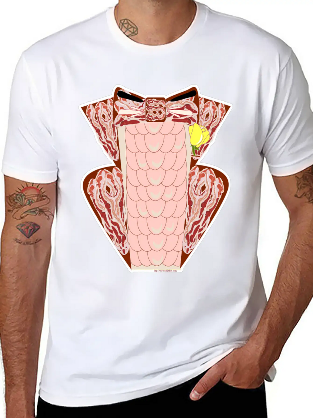 Classy Ruffled Bacon Tuxedo Casual Graphic T-Shirt – Simple And Comfortable Daily Wear