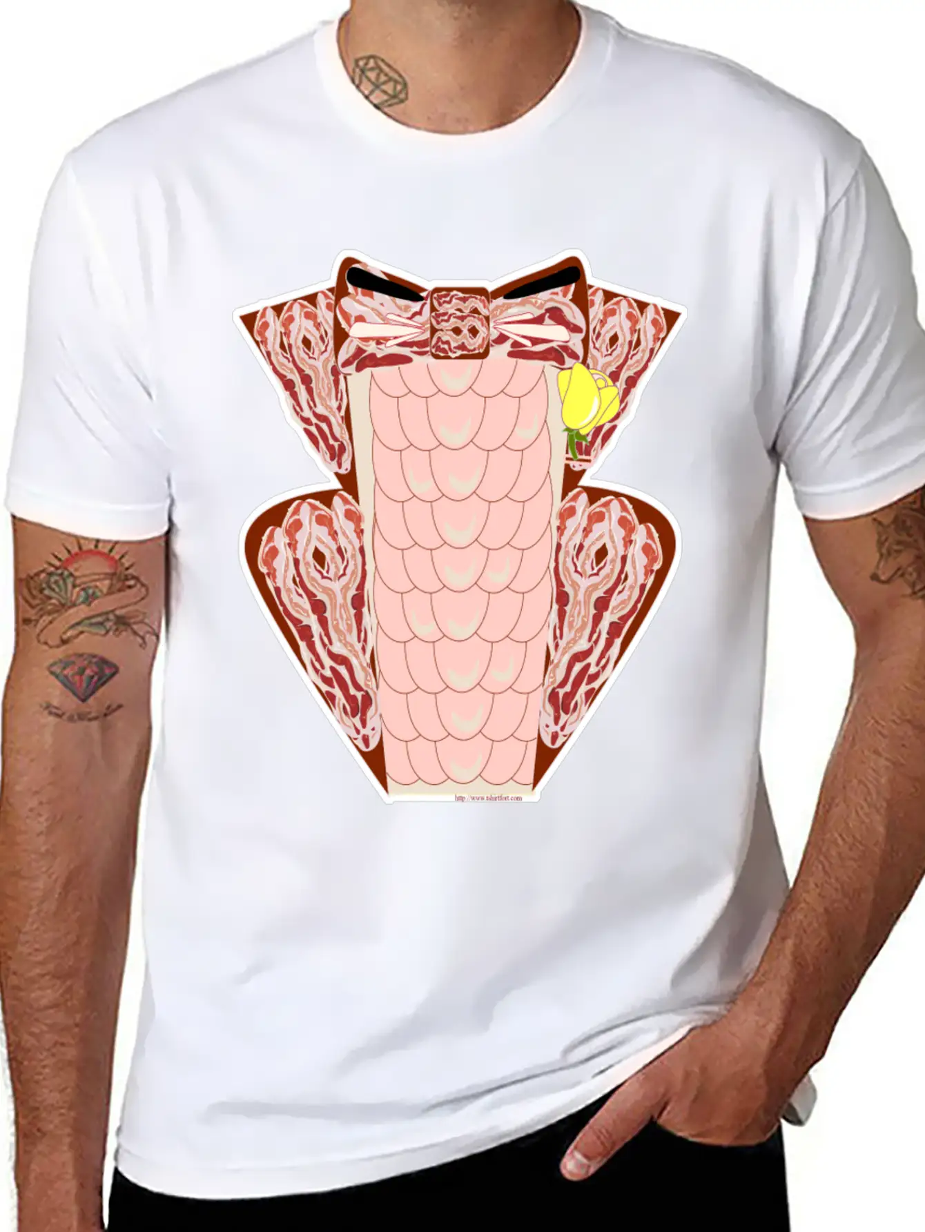 Classy Ruffled Bacon Tuxedo Casual Graphic T-Shirt – Simple And Comfortable Daily Wear
