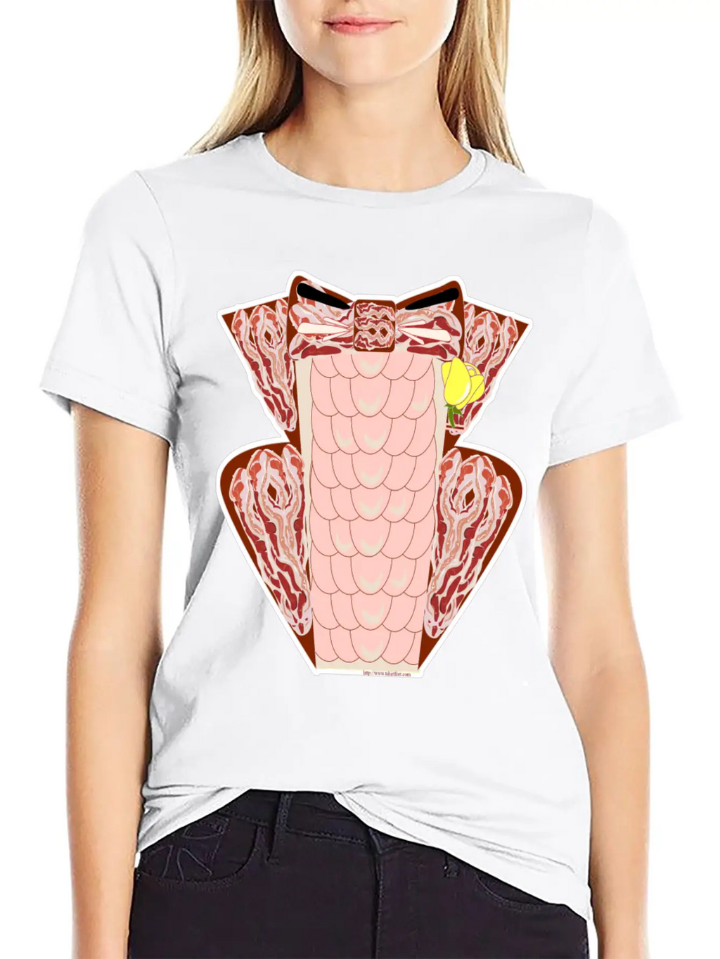 Classy Ruffled Bacon Tuxedo Casual Graphic T-Shirt – Simple And Comfortable Daily Wear