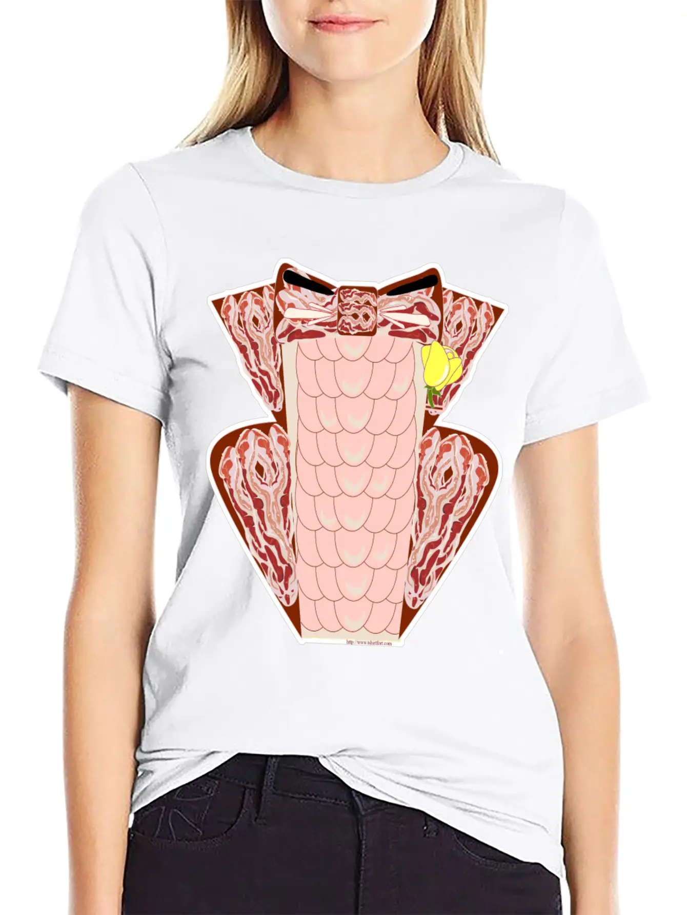Classy Ruffled Bacon Tuxedo Casual Graphic T-Shirt – Simple And Comfortable Daily Wear