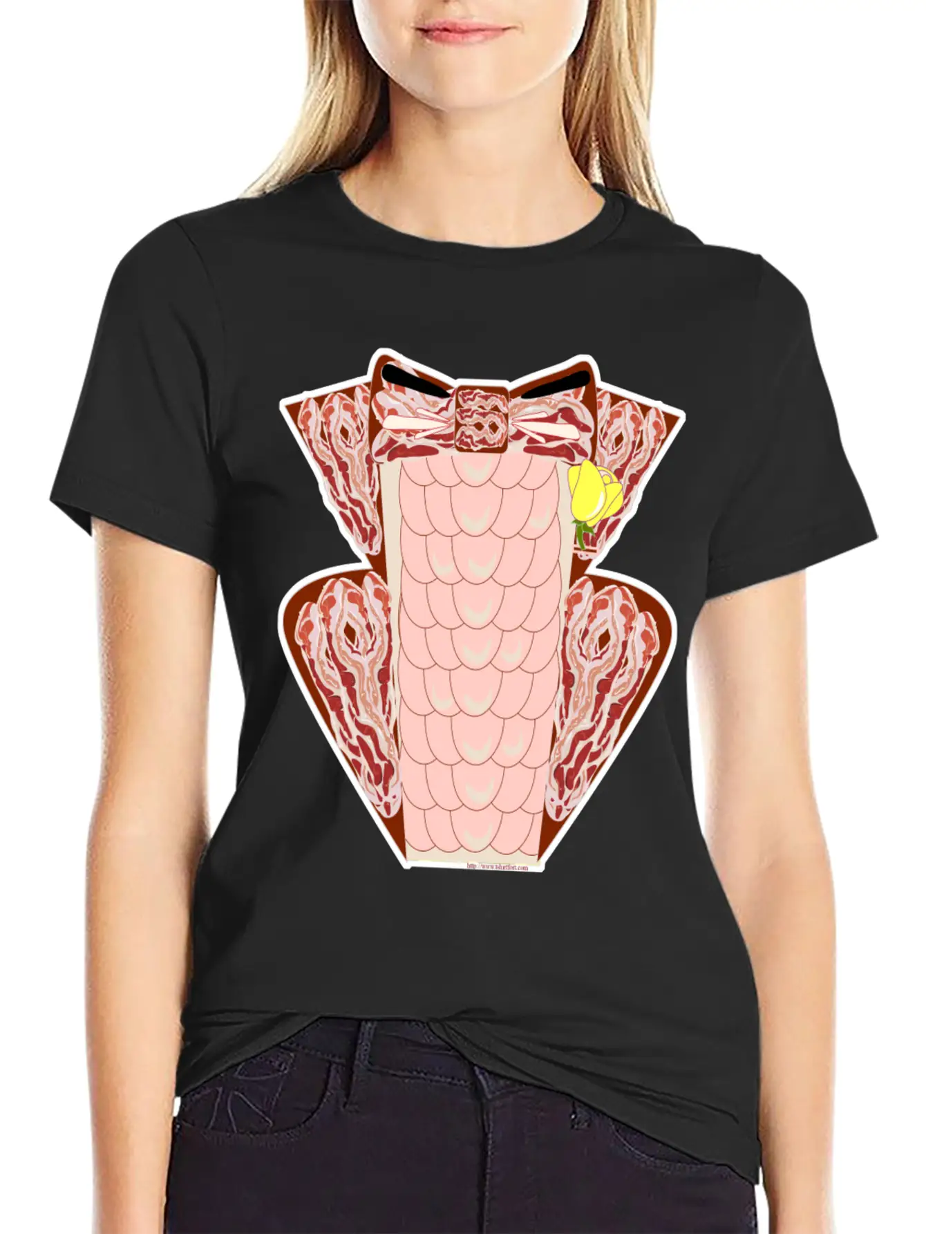 Classy Ruffled Bacon Tuxedo Casual Graphic T-Shirt – Simple And Comfortable Daily Wear