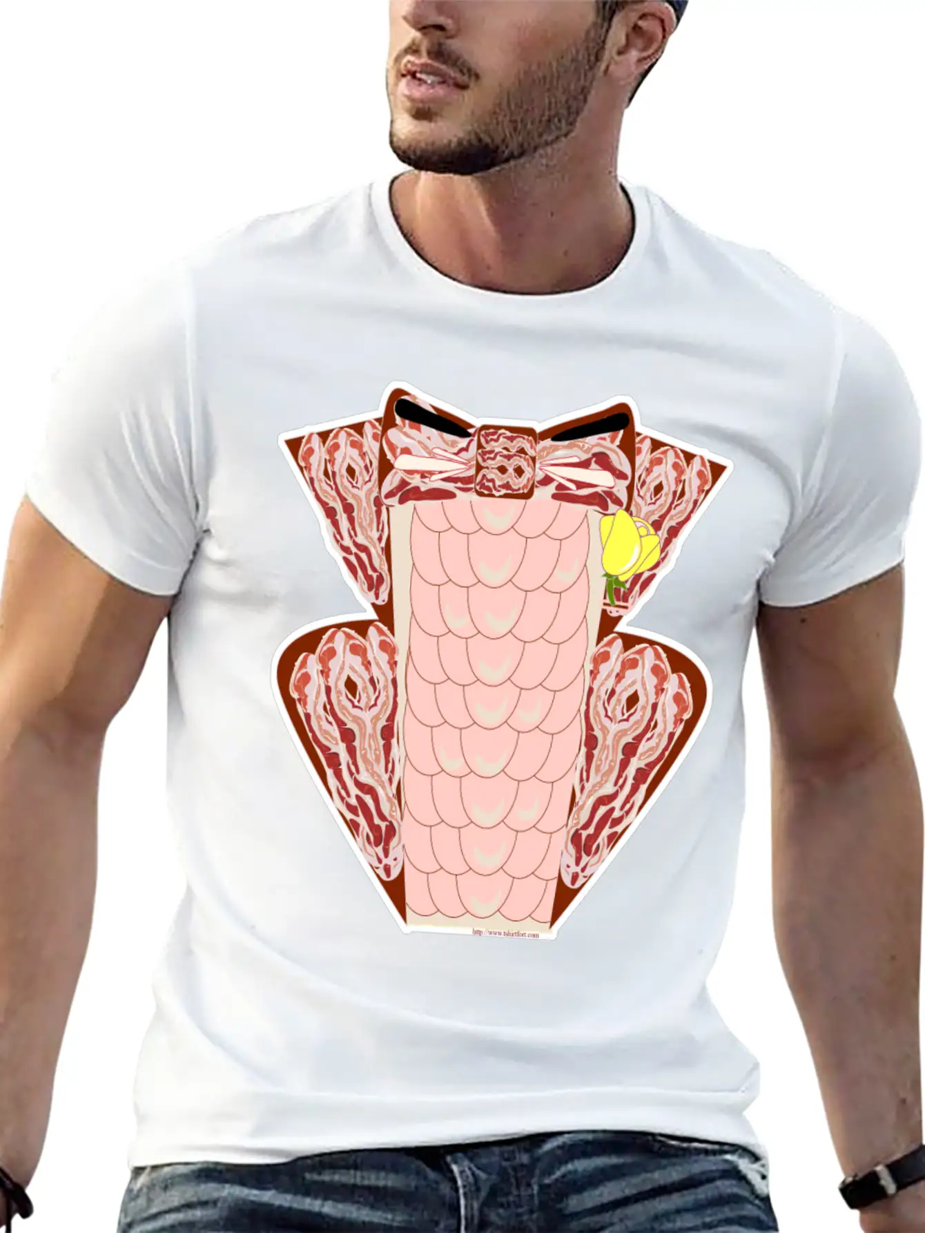 Classy Ruffled Bacon Tuxedo Casual Graphic T-Shirt – Simple And Comfortable Daily Wear