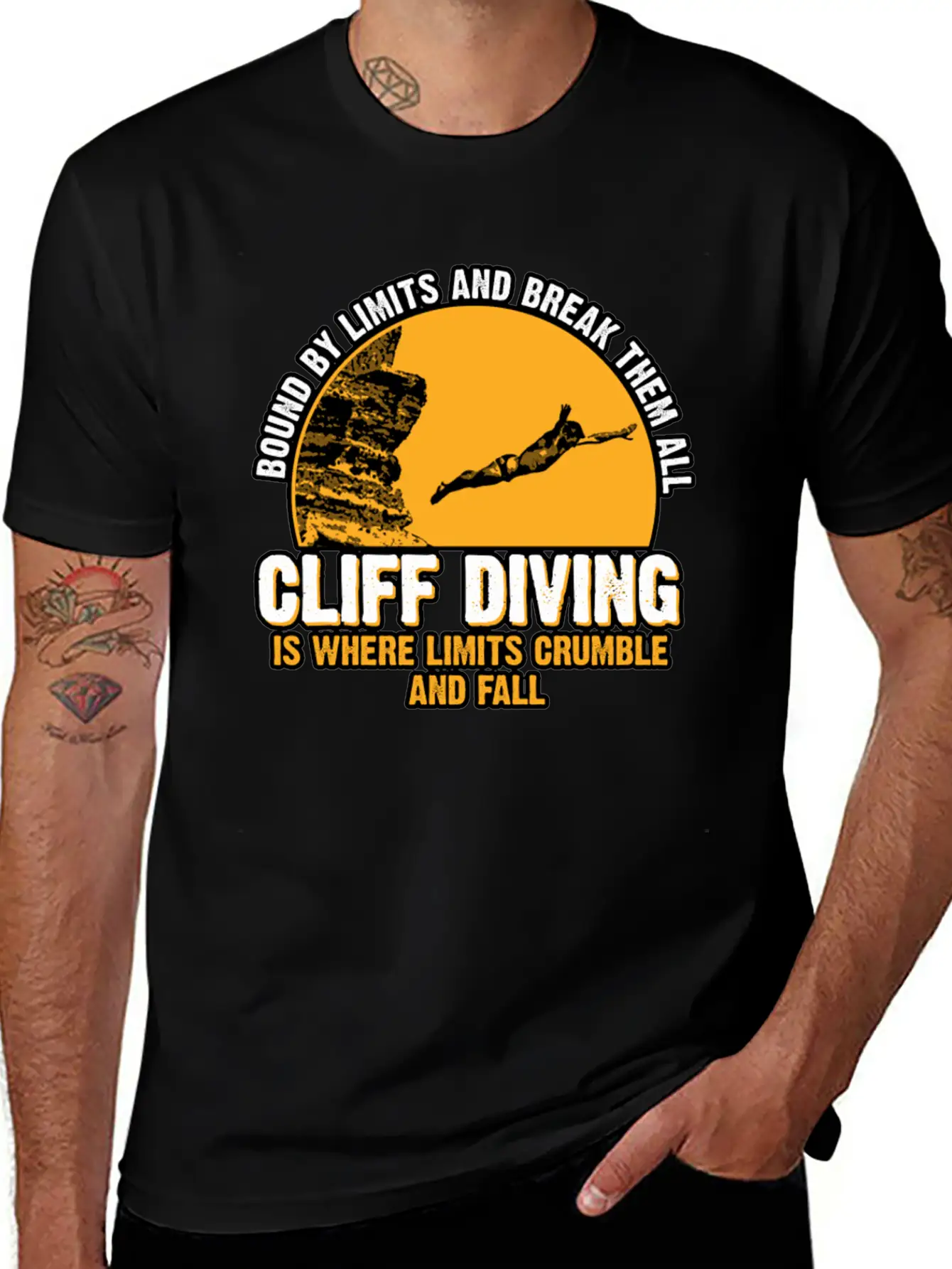 Cliff Diving Bound By Limits And Break Them All Unisex Short Sleeve Soft Cotton T-Shirt – Casual Everyday Wear
