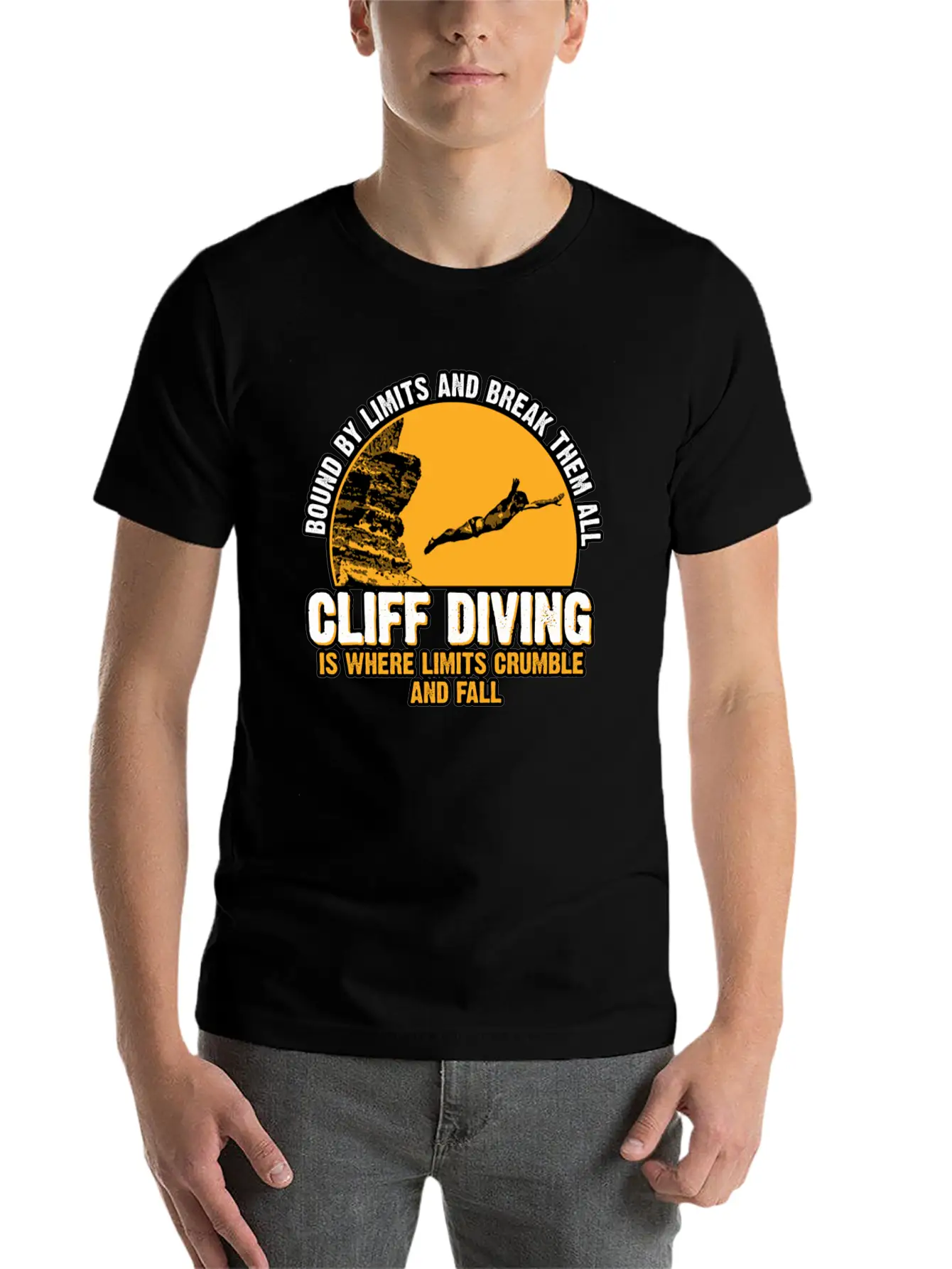 Cliff Diving Bound By Limits And Break Them All Unisex Short Sleeve Soft Cotton T-Shirt – Casual Everyday Wear