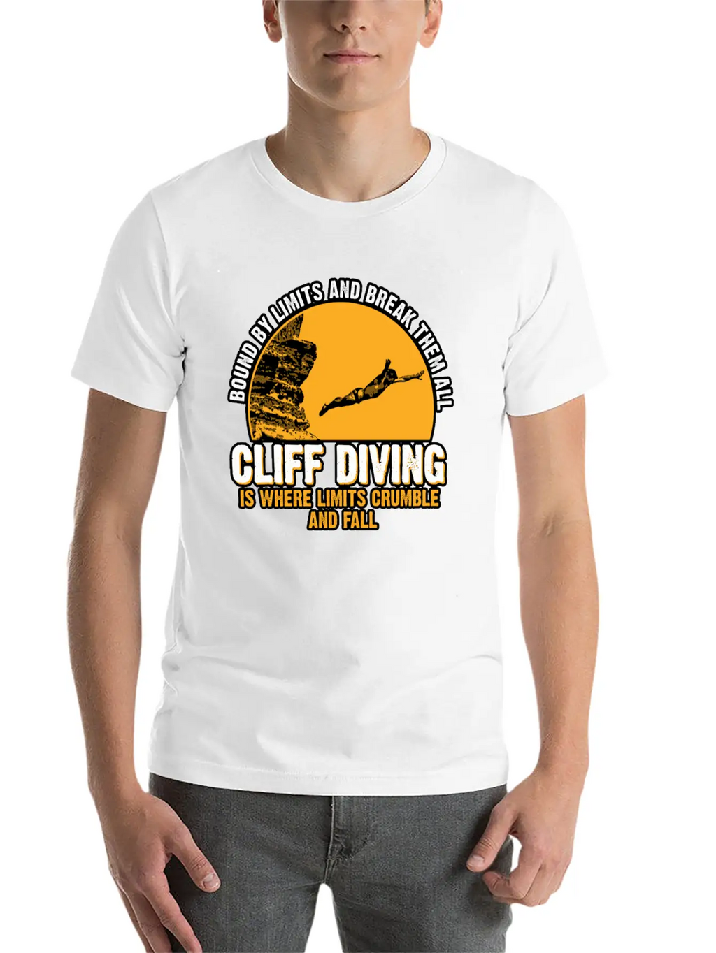 Cliff Diving Bound By Limits And Break Them All Unisex Short Sleeve Soft Cotton T-Shirt – Casual Everyday Wear