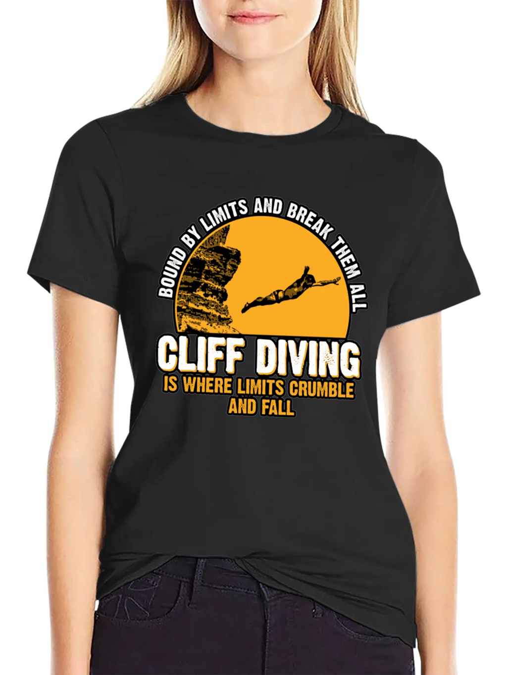 Cliff Diving Bound By Limits And Break Them All Unisex Short Sleeve Soft Cotton T-Shirt – Casual Everyday Wear