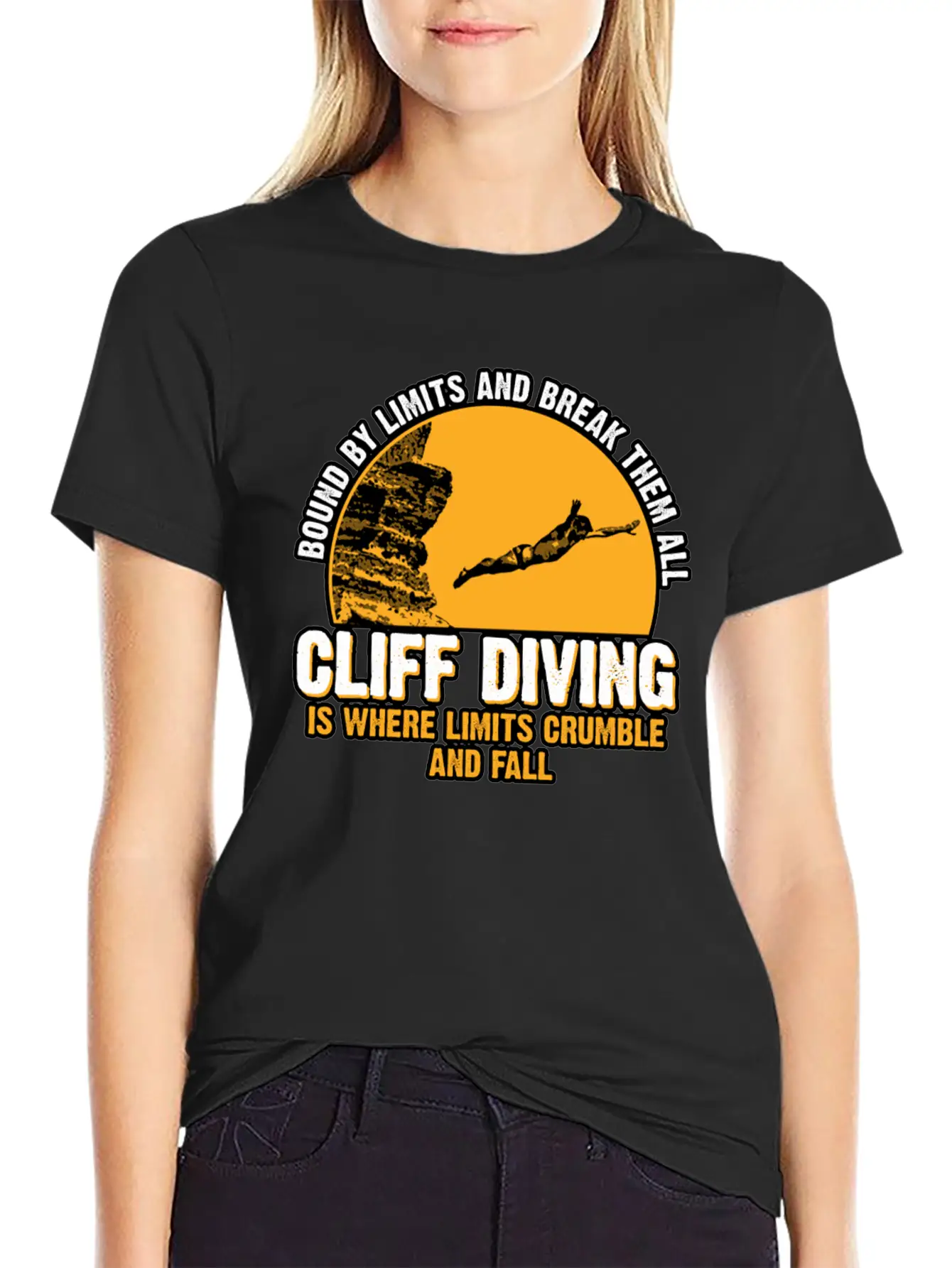 Cliff Diving Bound By Limits And Break Them All Unisex Short Sleeve Soft Cotton T-Shirt – Casual Everyday Wear