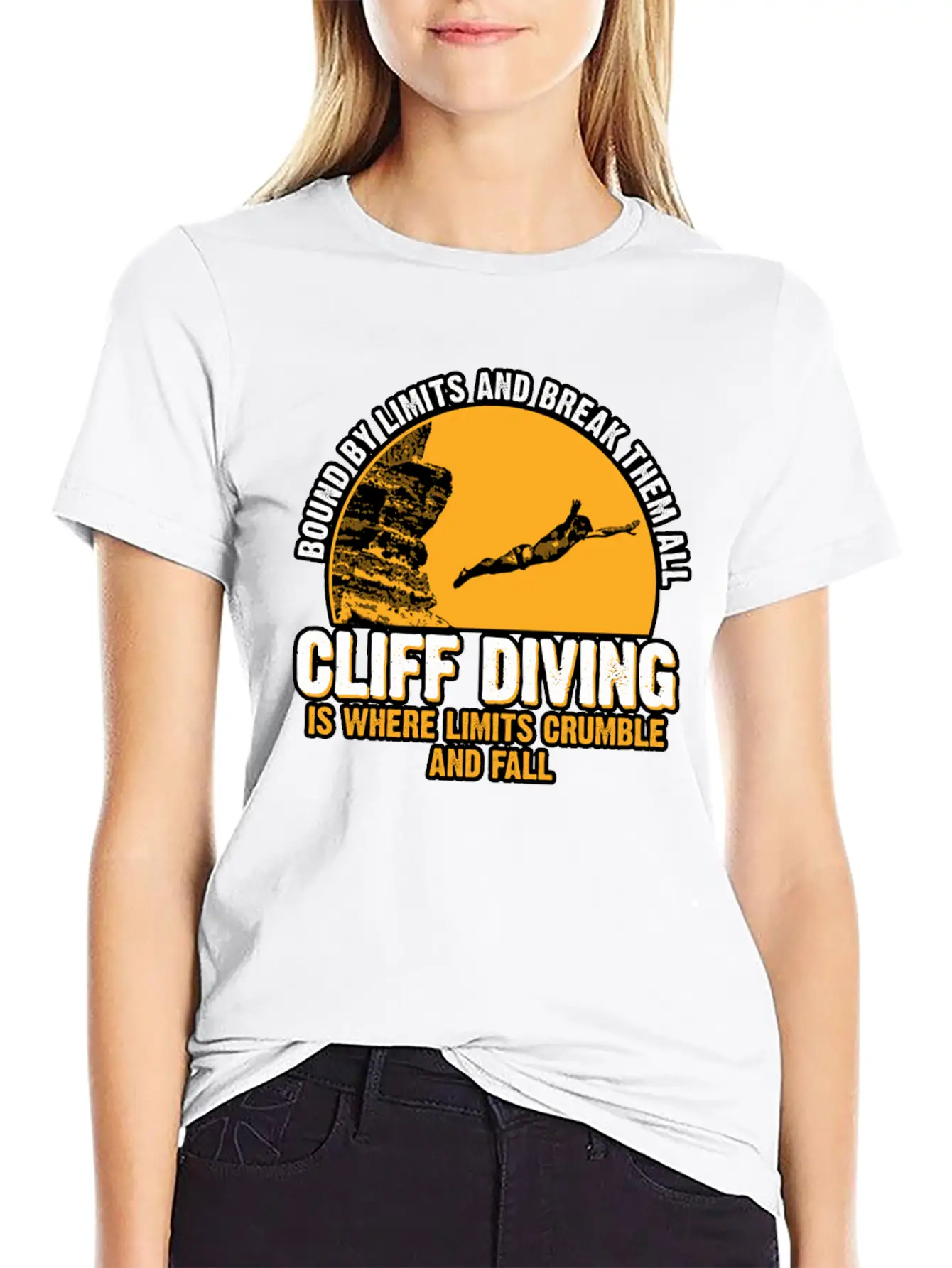 Cliff Diving Bound By Limits And Break Them All Unisex Short Sleeve Soft Cotton T-Shirt – Casual Everyday Wear