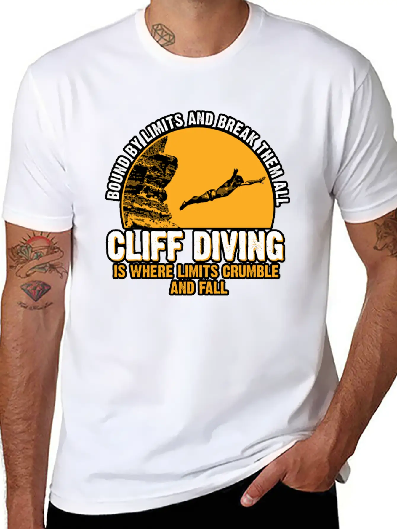 Cliff Diving Bound By Limits And Break Them All Unisex Short Sleeve Soft Cotton T-Shirt – Casual Everyday Wear