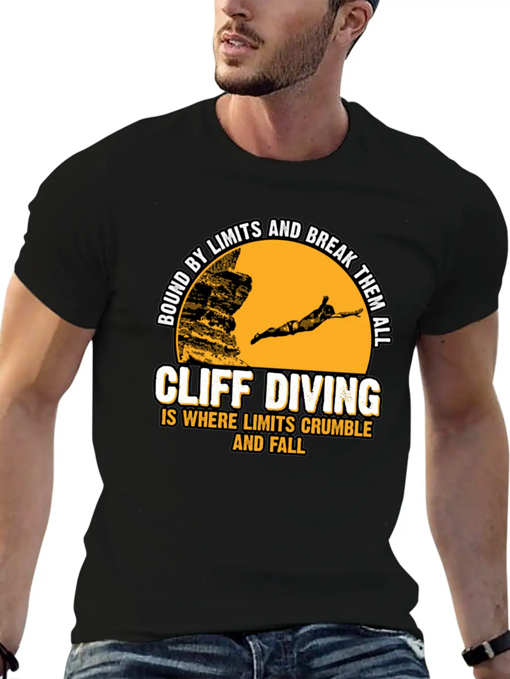 Cliff Diving Bound By Limits And Break Them All Unisex Short Sleeve Soft Cotton T-Shirt – Casual Everyday Wear