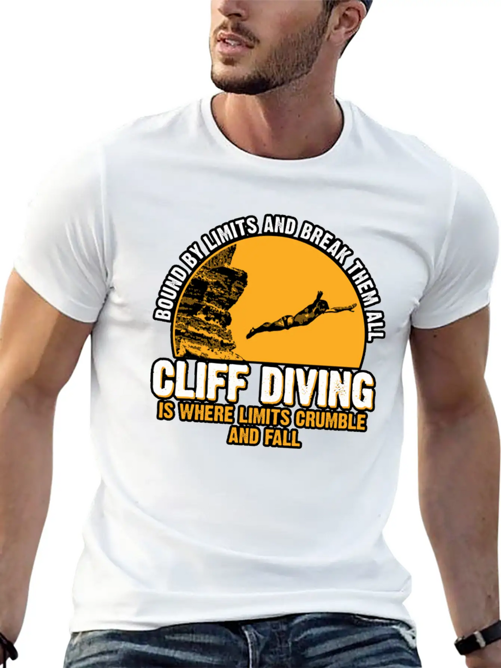 Cliff Diving Bound By Limits And Break Them All Unisex Short Sleeve Soft Cotton T-Shirt – Casual Everyday Wear