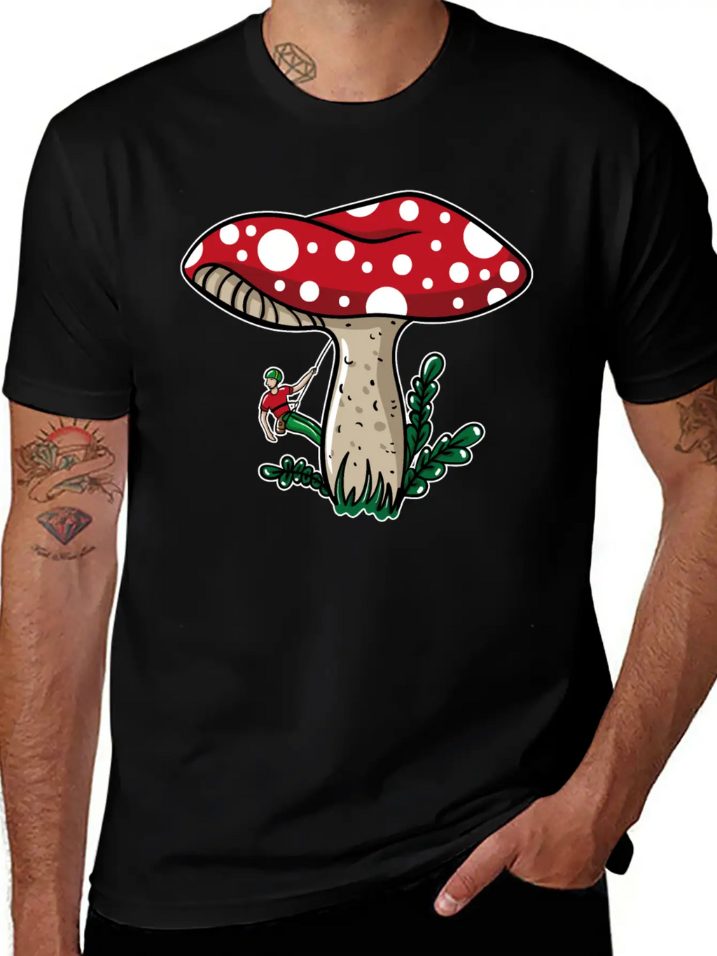 Climber Climbing Mushroom Unisex Short Sleeve Soft Cotton T-Shirt – Casual Everyday Wear