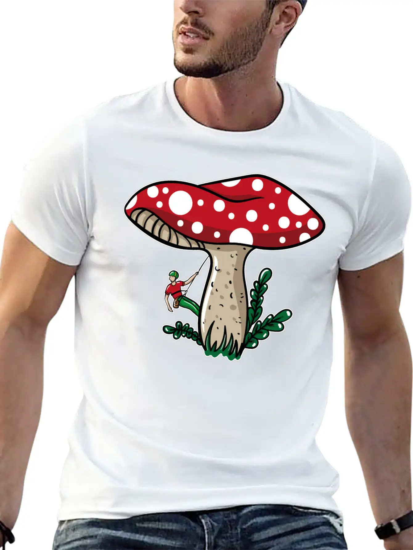 Climber Climbing Mushroom Unisex Short Sleeve Soft Cotton T-Shirt – Casual Everyday Wear