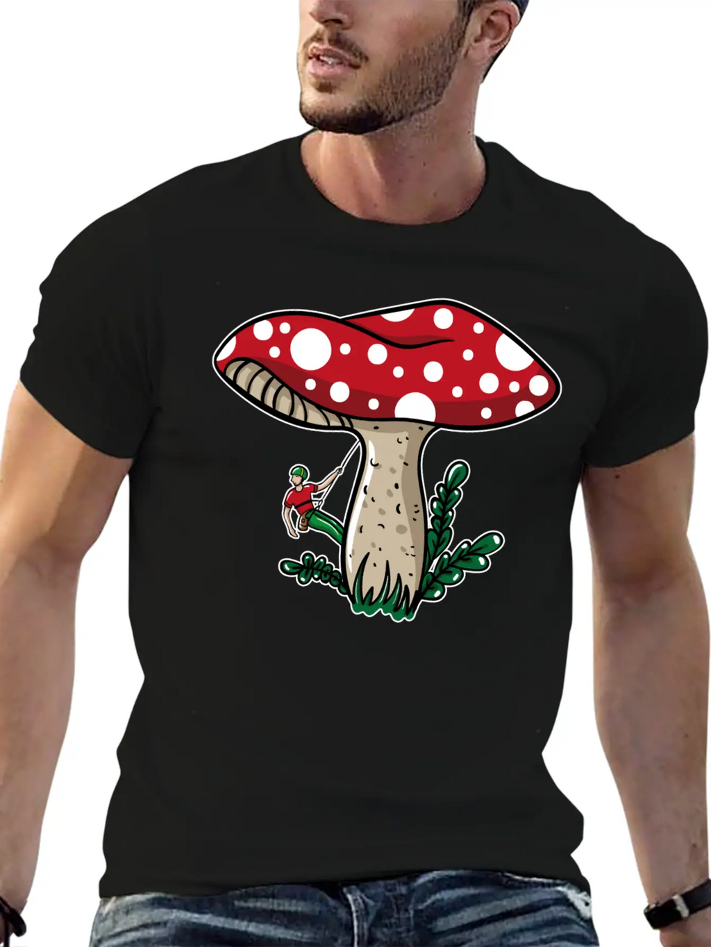 Climber Climbing Mushroom Unisex Short Sleeve Soft Cotton T-Shirt – Casual Everyday Wear