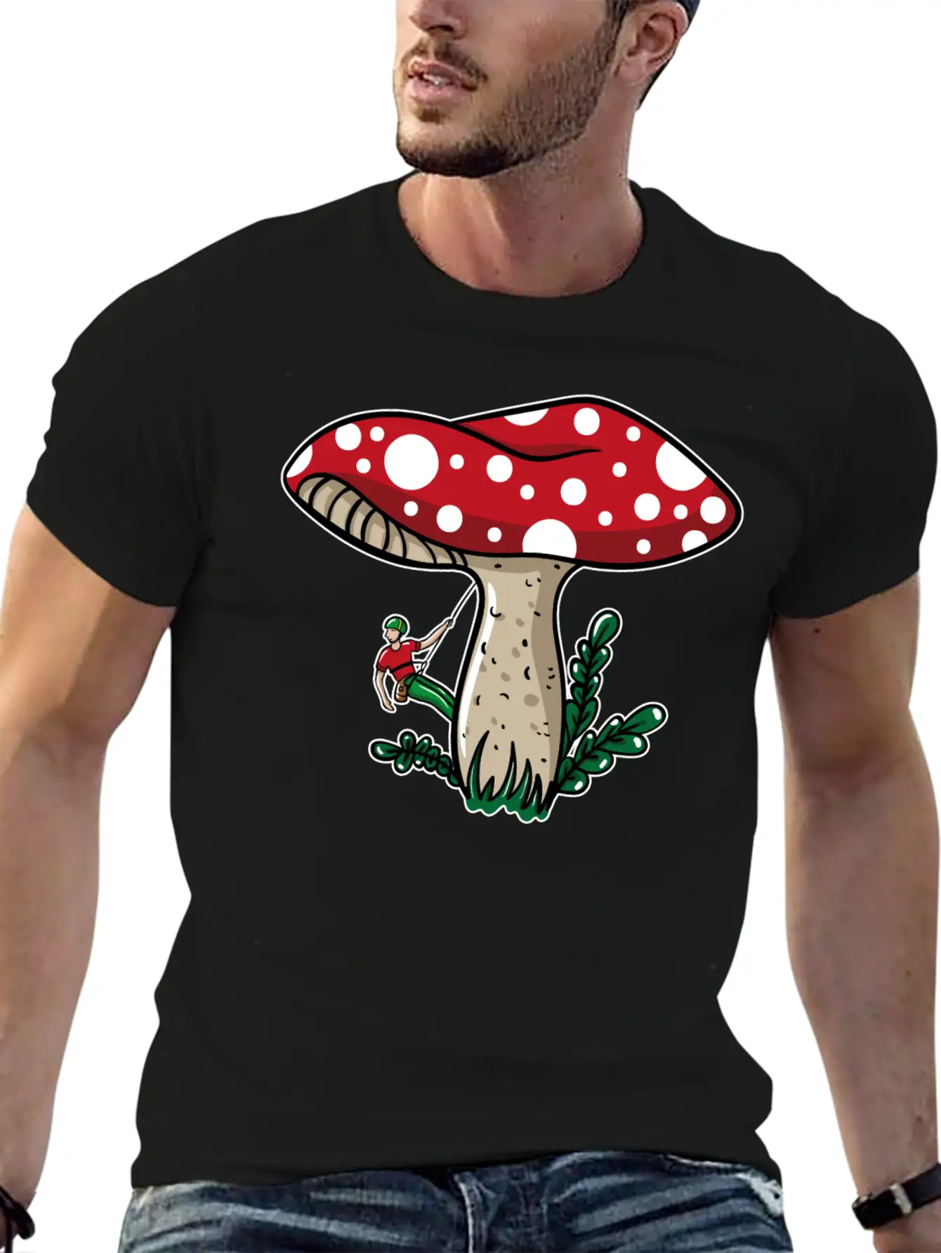 Climber Climbing Mushroom Unisex Short Sleeve Soft Cotton T-Shirt – Casual Everyday Wear
