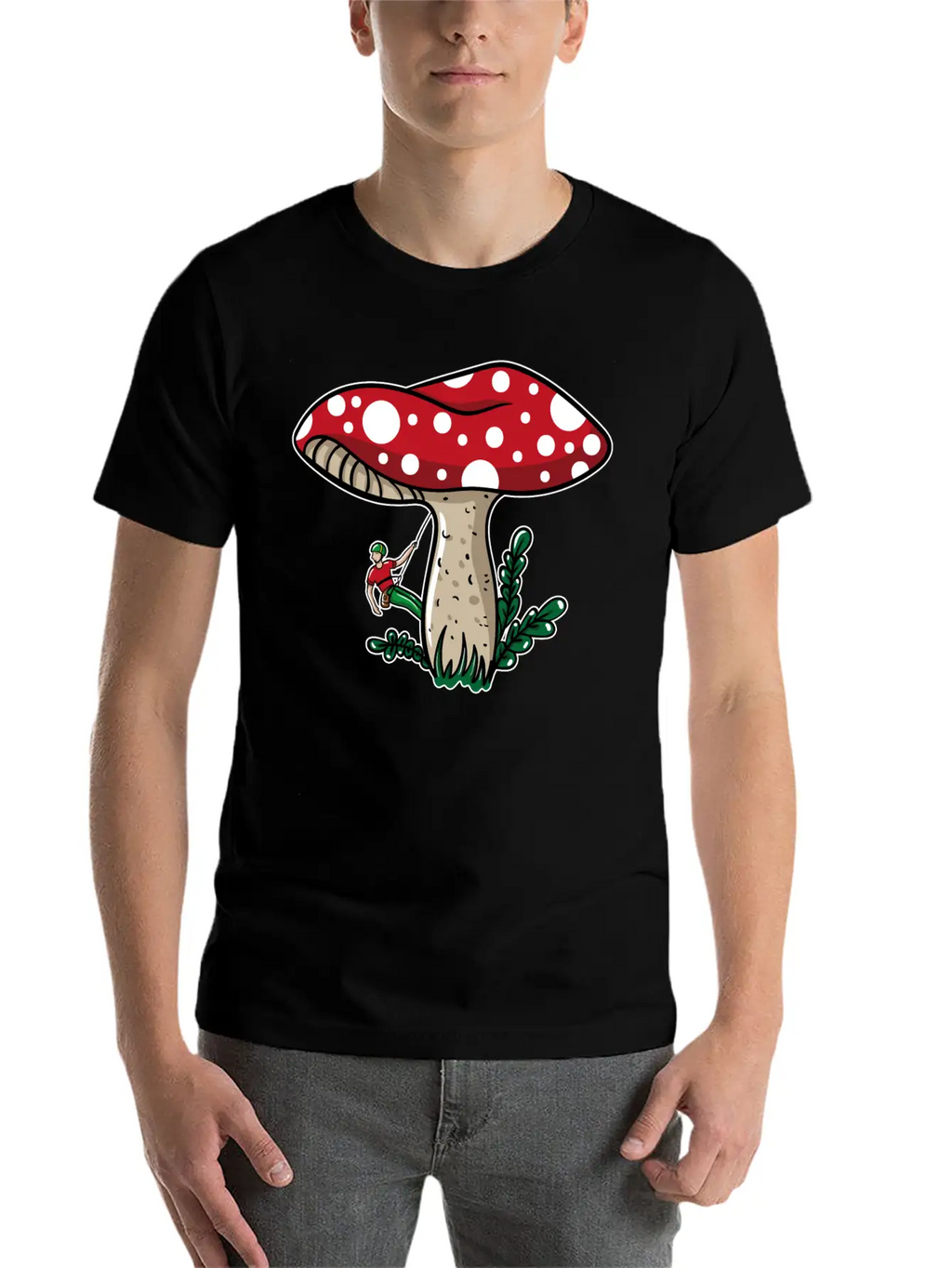 Climber Climbing Mushroom Unisex Short Sleeve Soft Cotton T-Shirt – Casual Everyday Wear