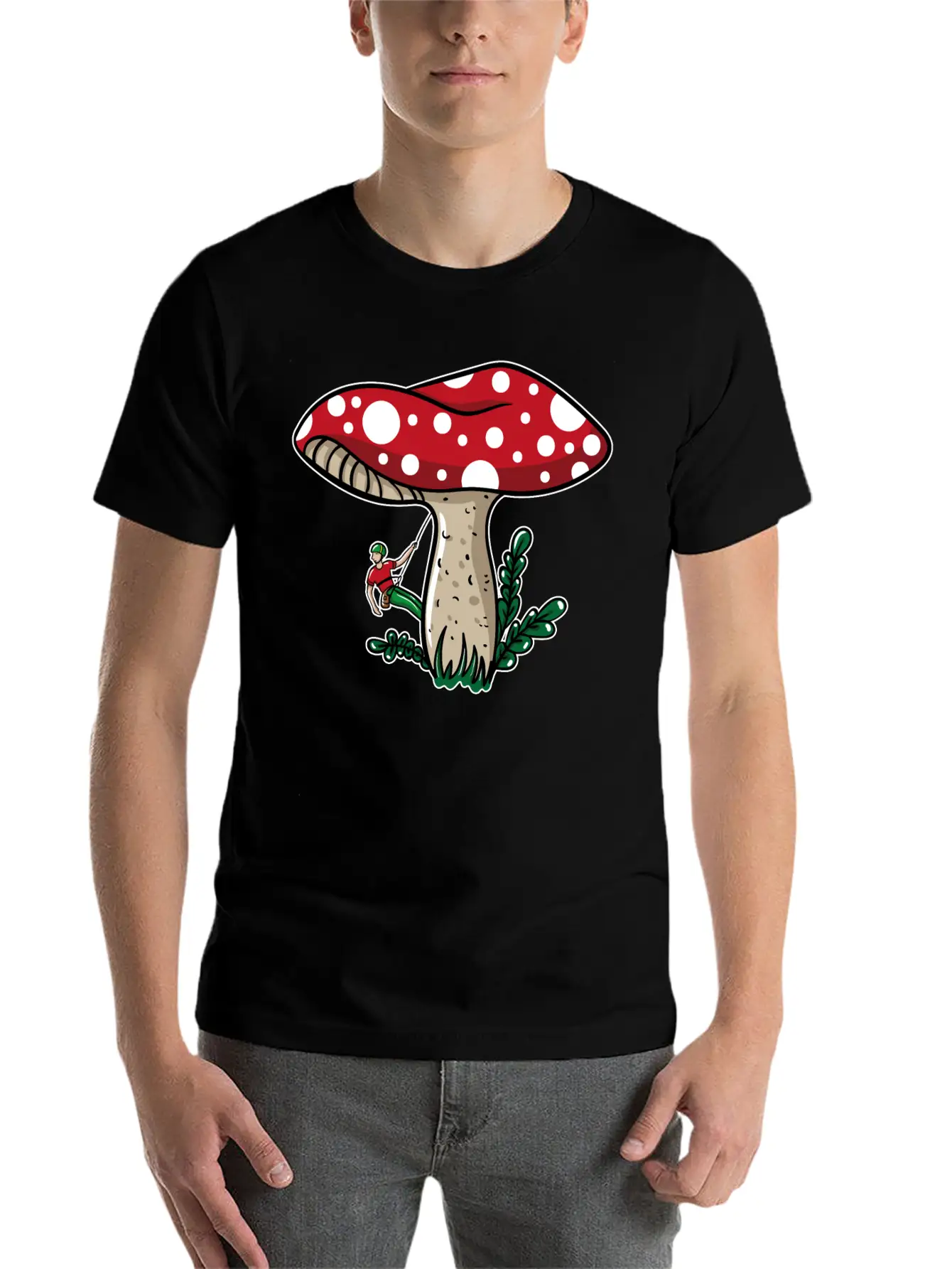 Climber Climbing Mushroom Unisex Short Sleeve Soft Cotton T-Shirt – Casual Everyday Wear