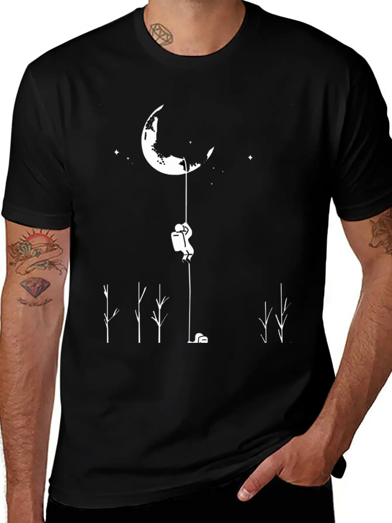Climbing The Moon - Astronaut Classic Fit Graphic Tee For Daily Comfort – Unisex Cotton Shirt