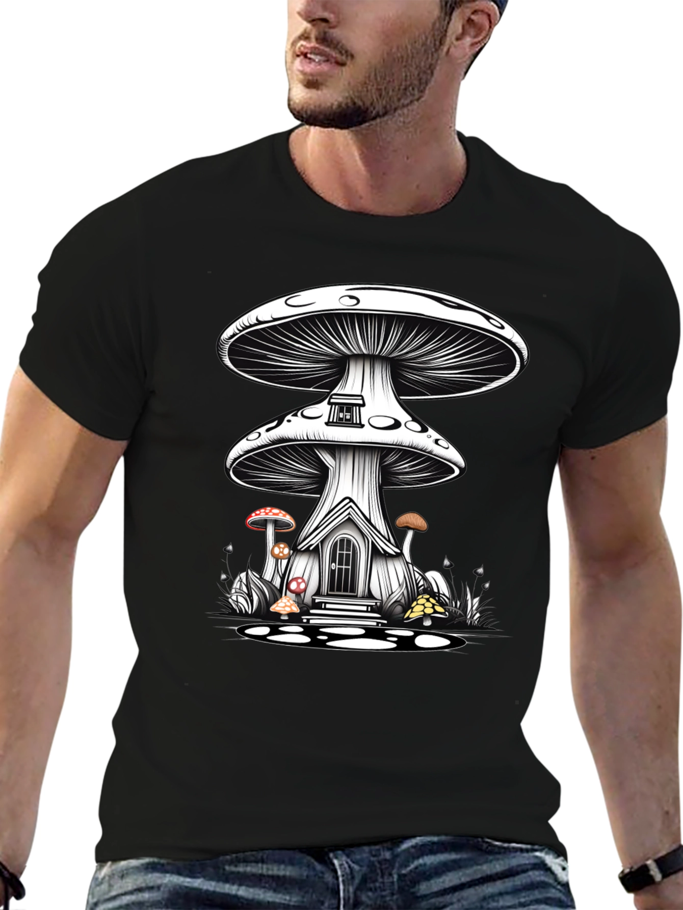 Mushroom House Graphic Tee - Whimsical Fantasy Shirt