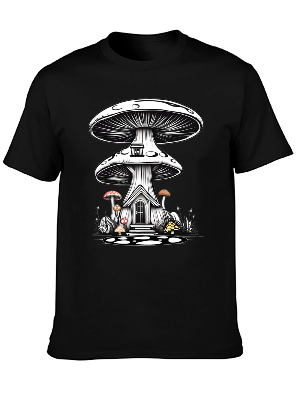 Mushroom House Graphic Tee - Whimsical Fantasy Shirt
