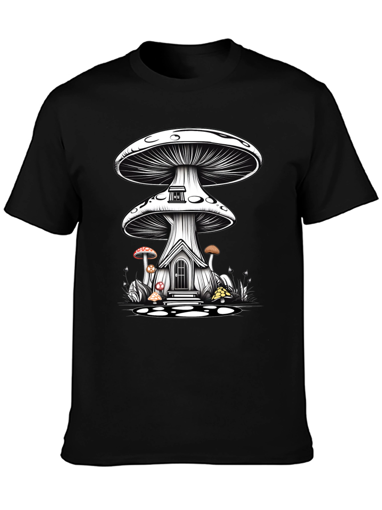 Mushroom House Graphic Tee - Whimsical Fantasy Shirt