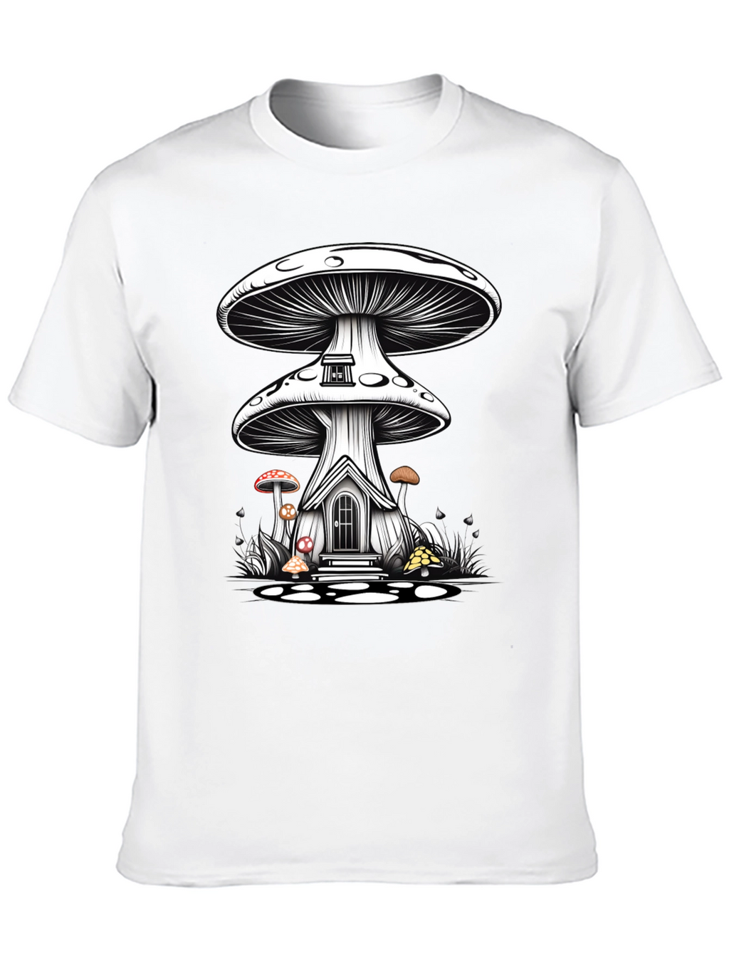 Mushroom House Graphic Tee - Whimsical Fantasy Shirt