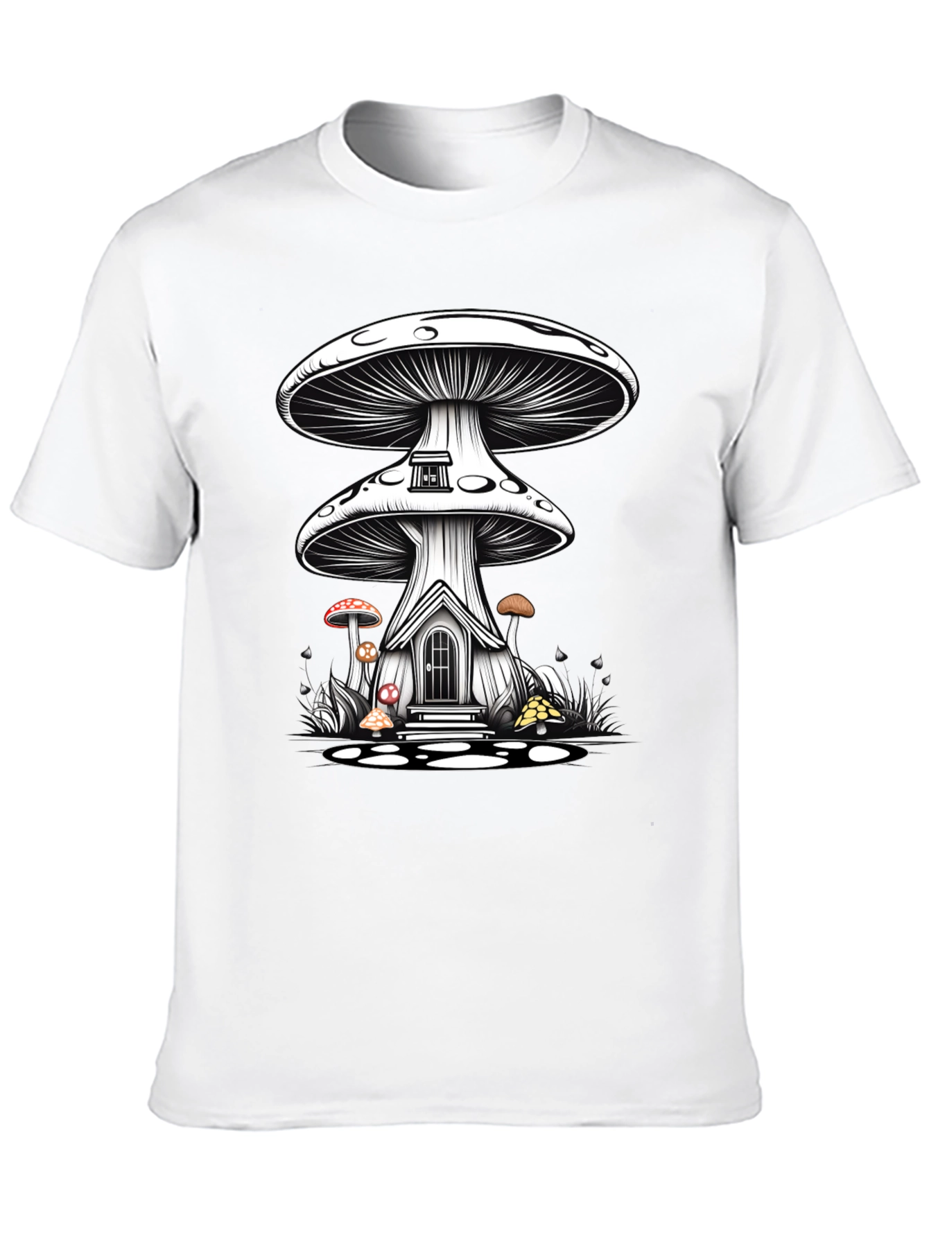 Mushroom House Graphic Tee - Whimsical Fantasy Shirt