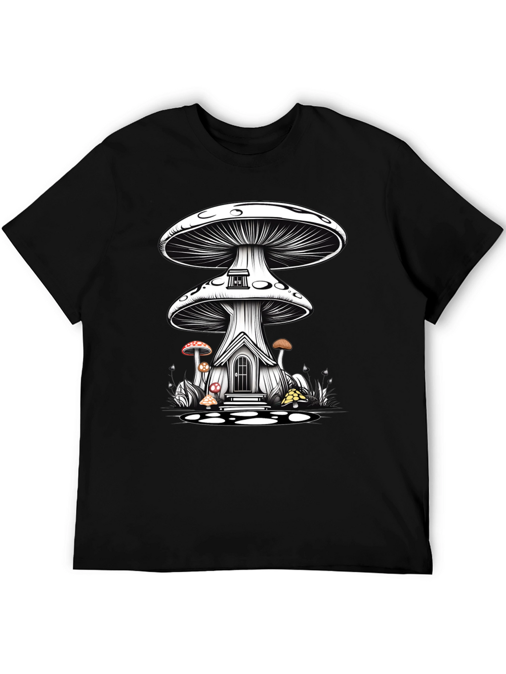 Mushroom House Graphic Tee - Whimsical Fantasy Shirt