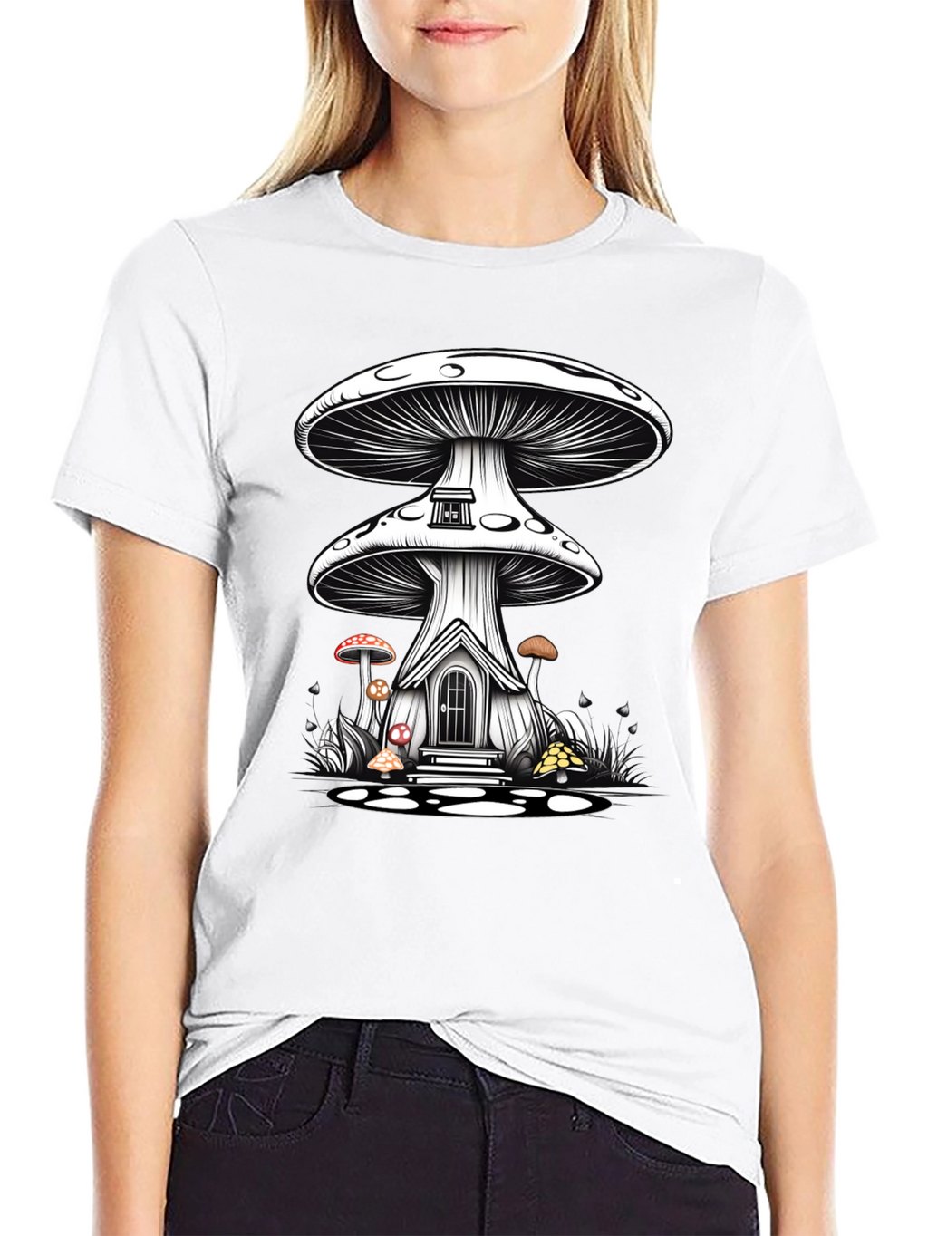 Mushroom House Graphic Tee - Whimsical Fantasy Shirt