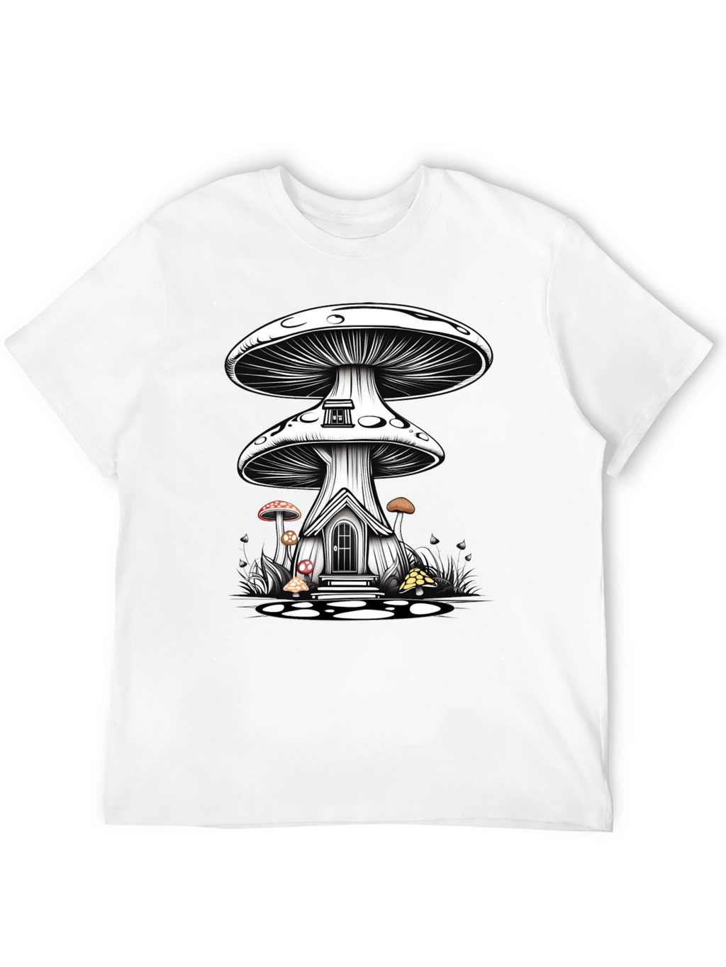 Mushroom House Graphic Tee - Whimsical Fantasy Shirt
