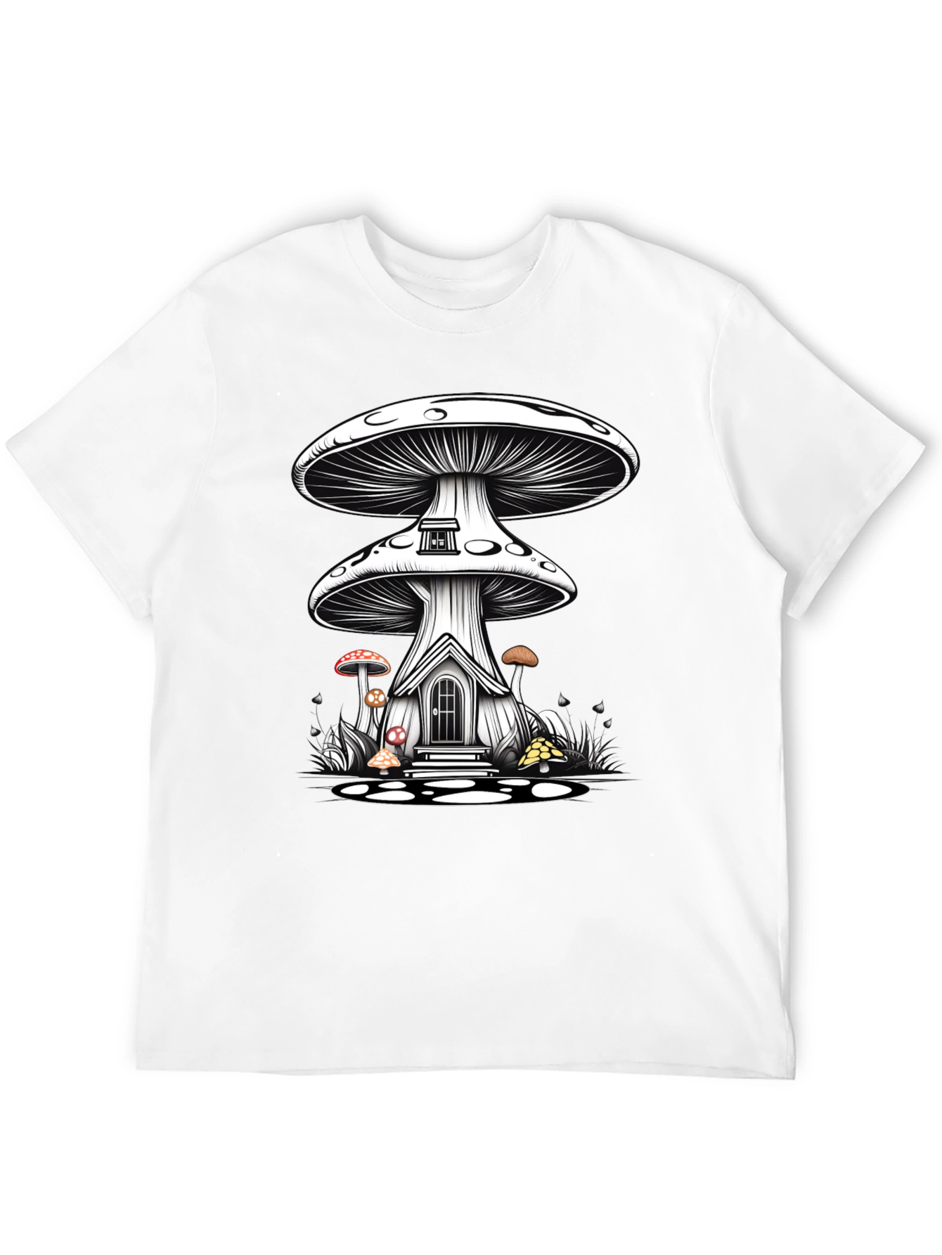 Mushroom House Graphic Tee - Whimsical Fantasy Shirt