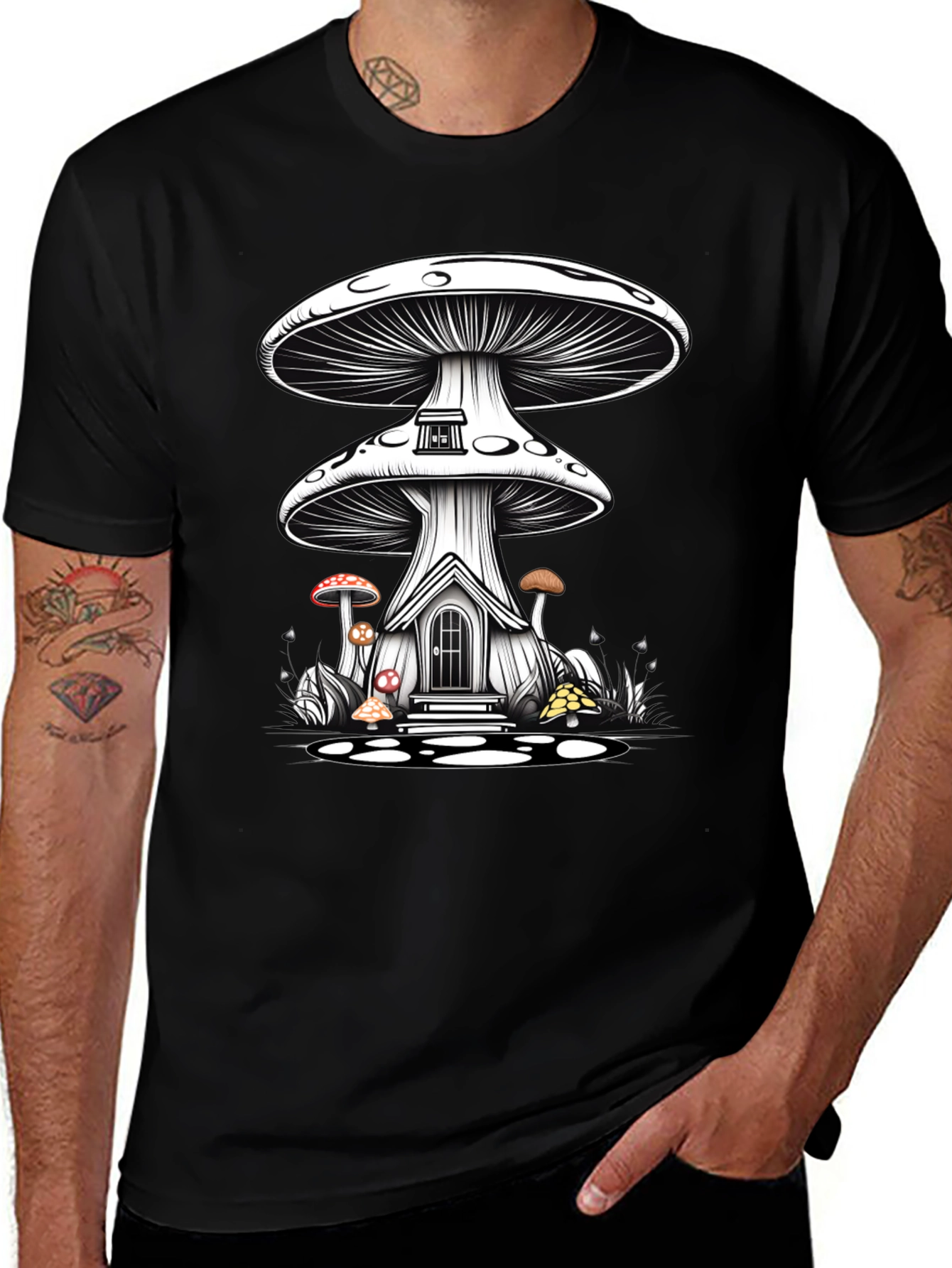 Mushroom House Graphic Tee - Whimsical Fantasy Shirt