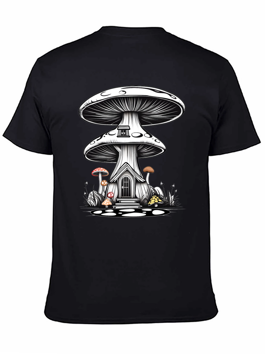 Mushroom House Graphic Tee - Whimsical Fantasy Shirt