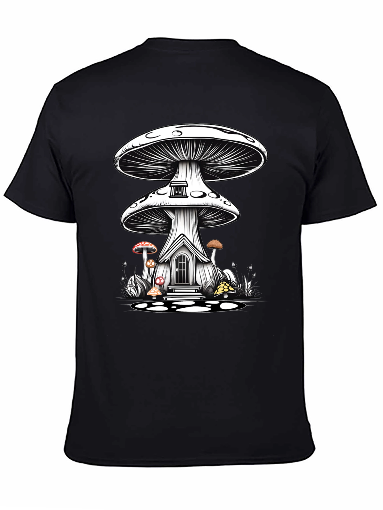 Mushroom House Graphic Tee - Whimsical Fantasy Shirt
