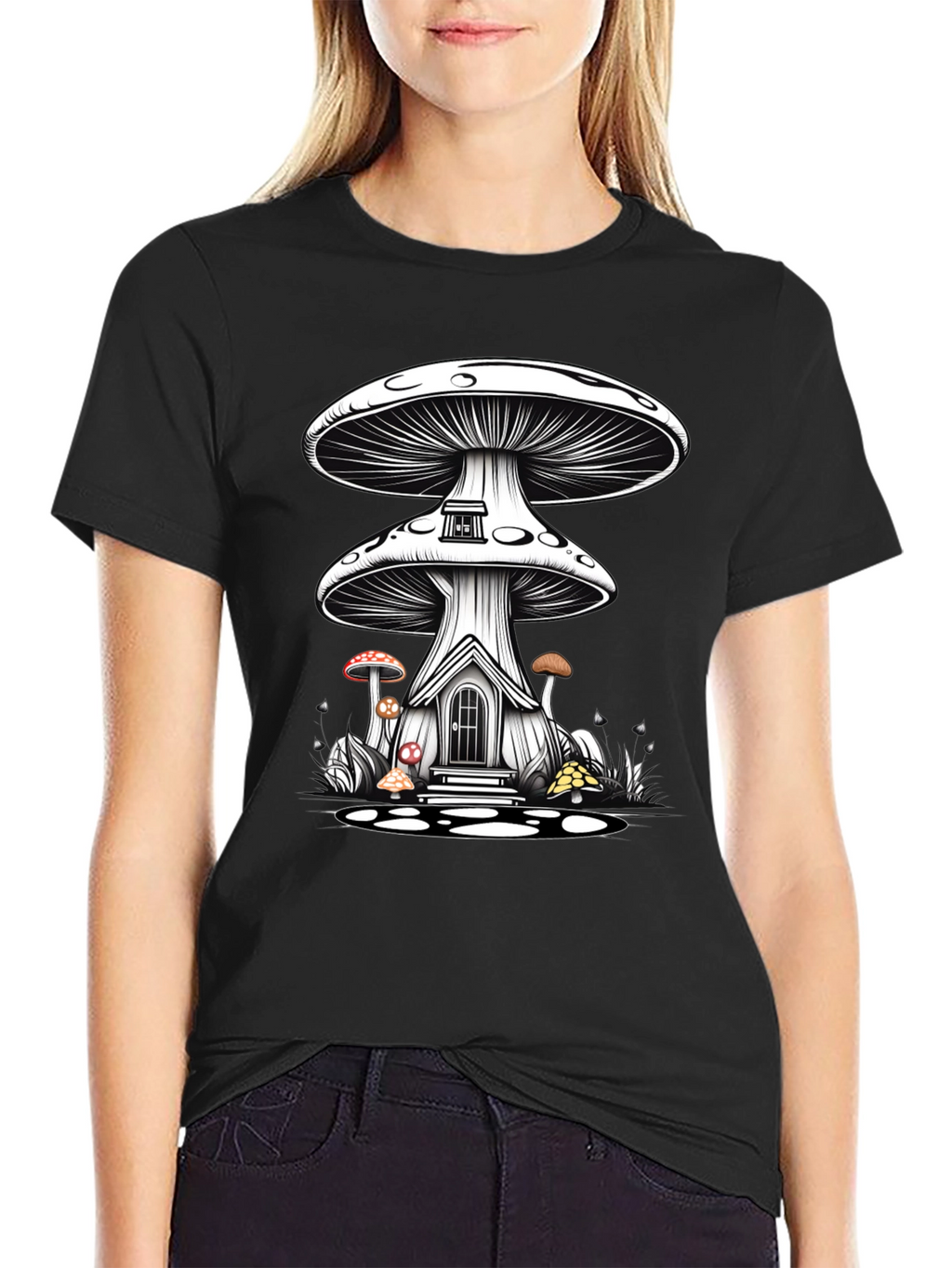 Mushroom House Graphic Tee - Whimsical Fantasy Shirt