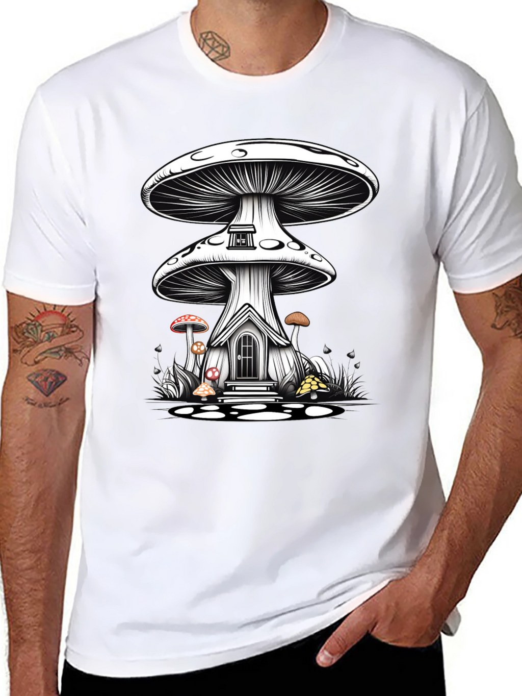 Mushroom House Graphic Tee - Whimsical Fantasy Shirt
