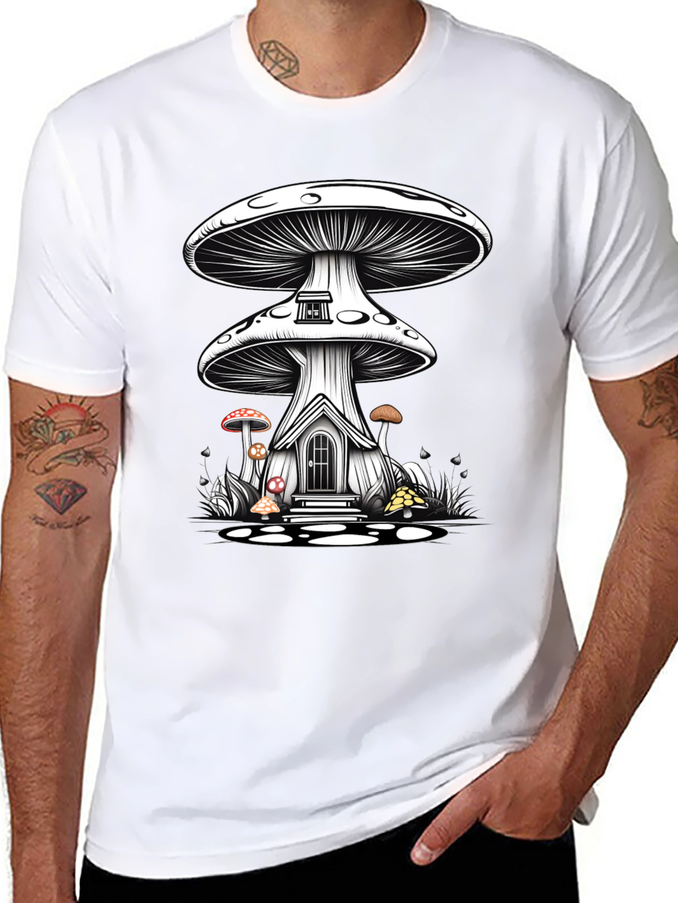 Mushroom House Graphic Tee - Whimsical Fantasy Shirt