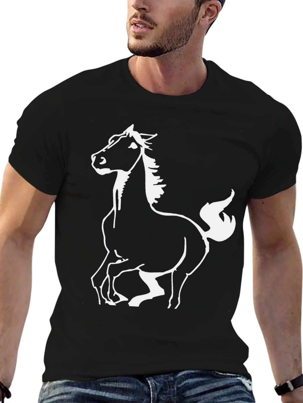 Black Horse Graphic Tee - Stylish Mens T-Shirt
