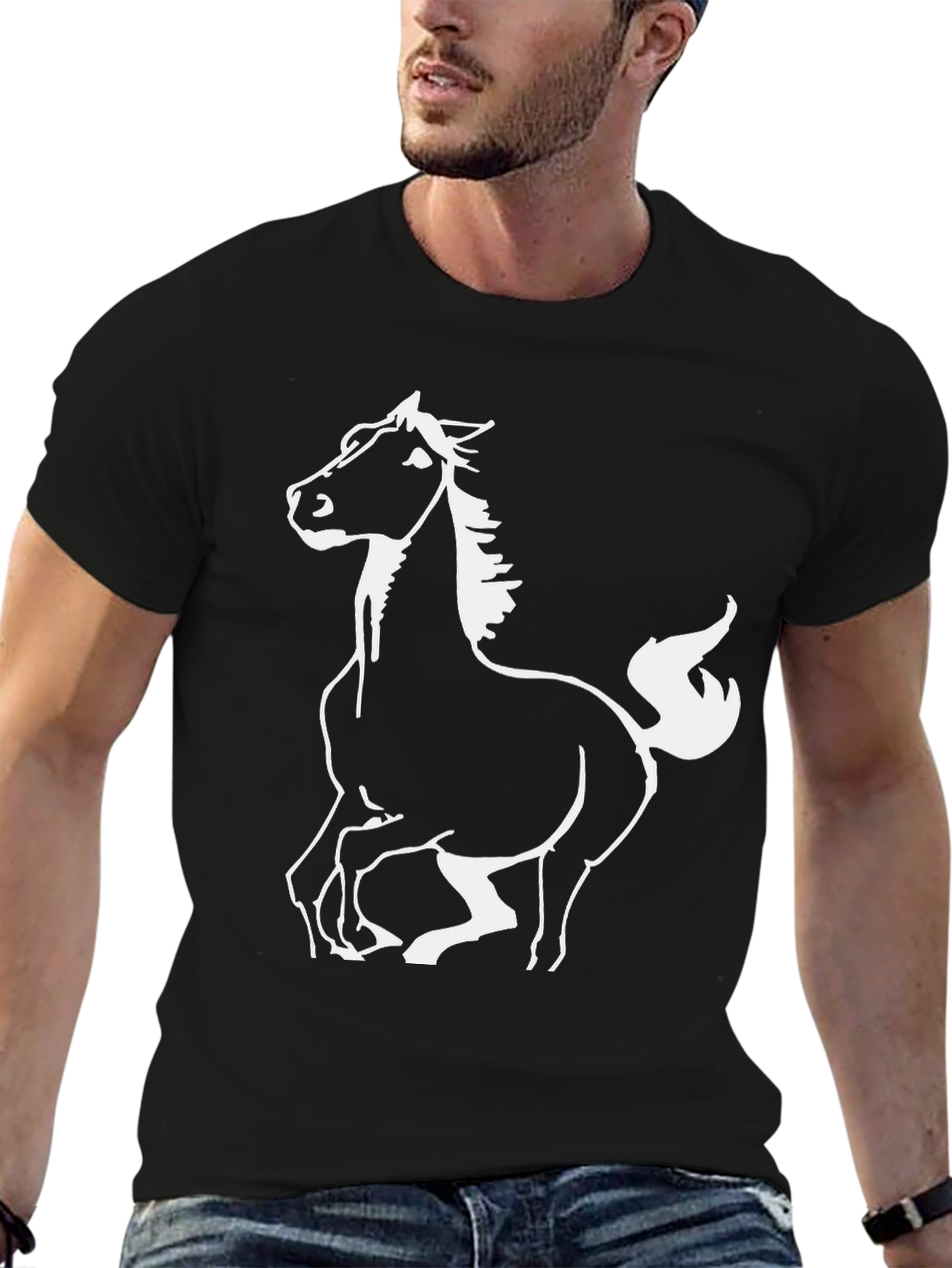 Black Horse Graphic Tee - Stylish Mens T-Shirt