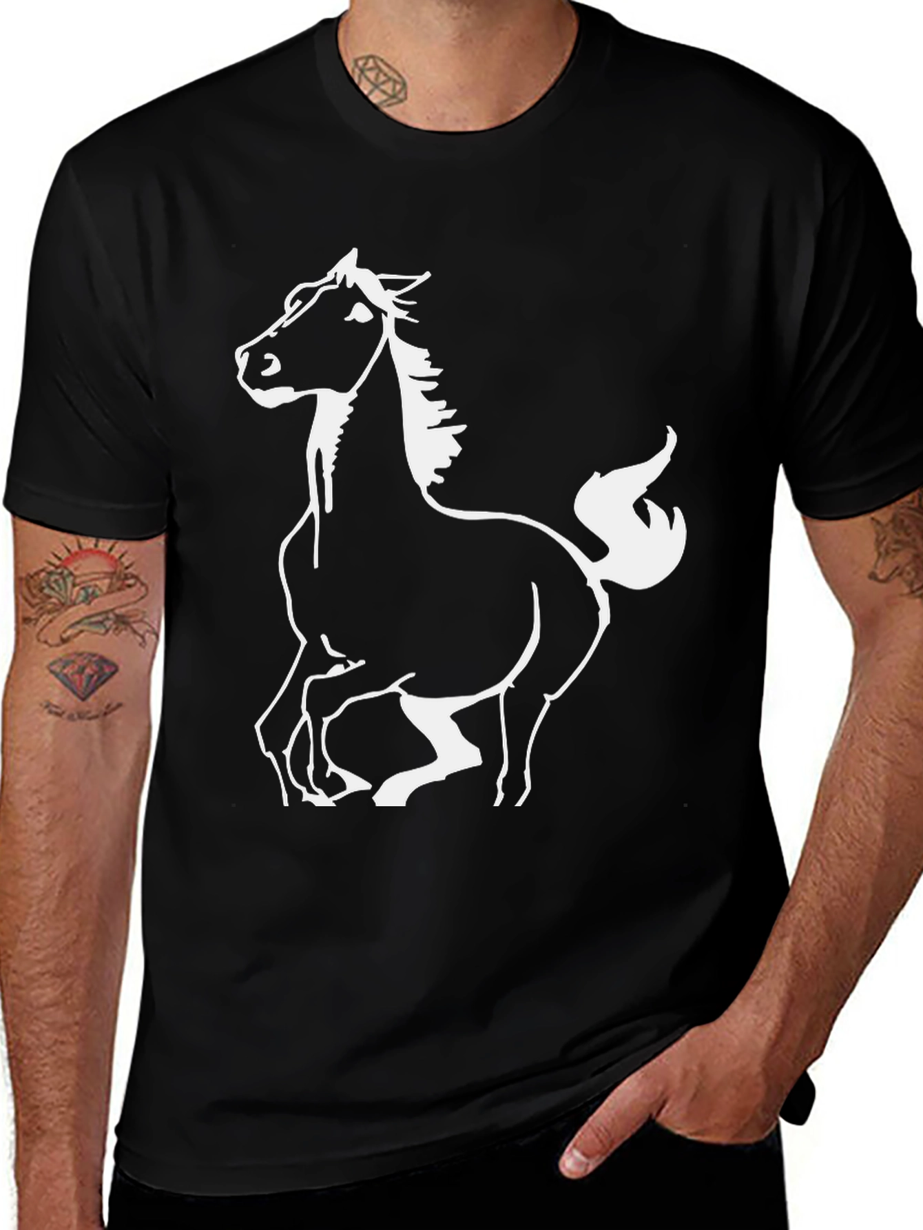 Black Horse Graphic Tee - Stylish Mens T-Shirt